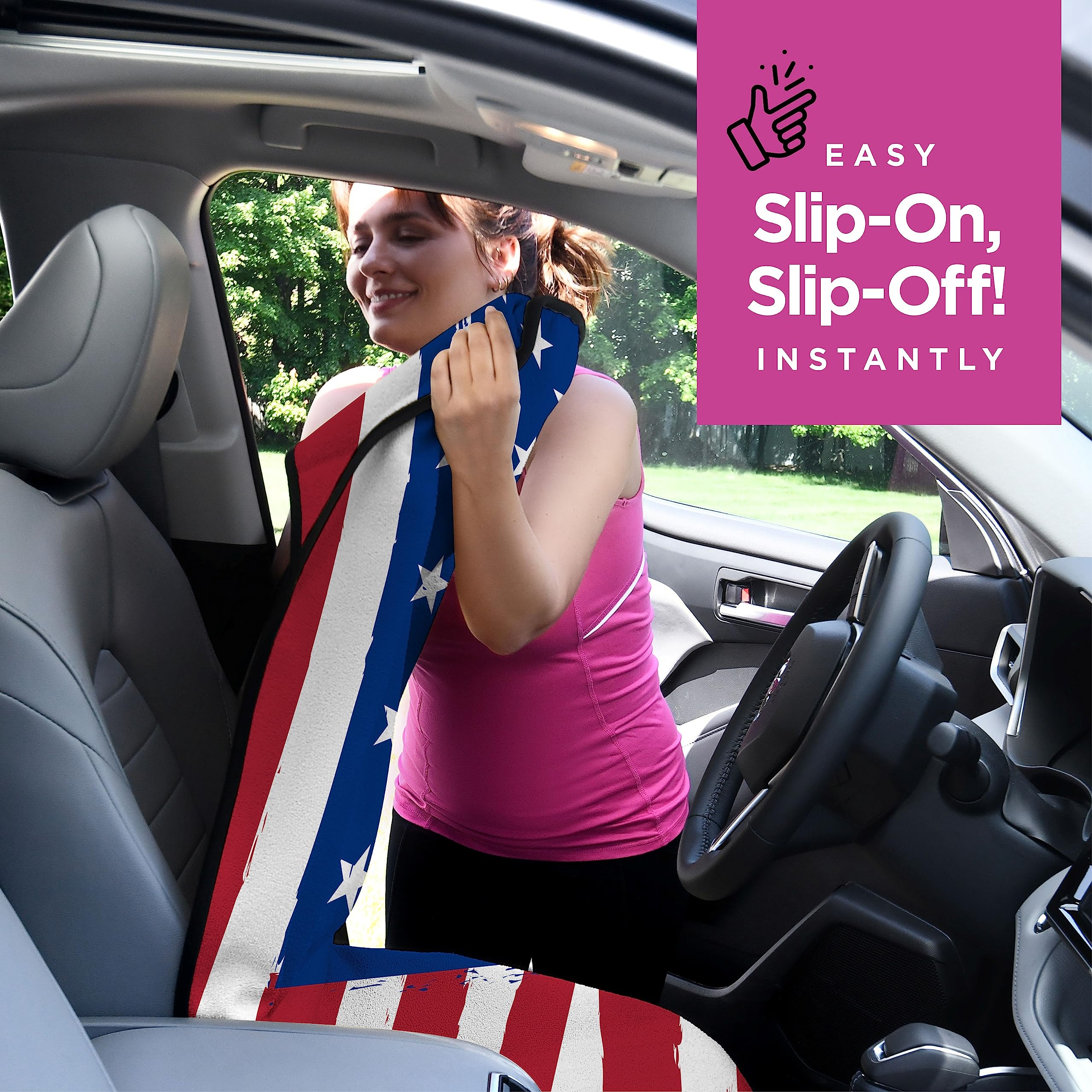 Waterproof Sweat Towel Car Seat Cover For Post Gym Workout, Running, Swimming, Beach And Hiking (Flag Design - 2 Pack)
