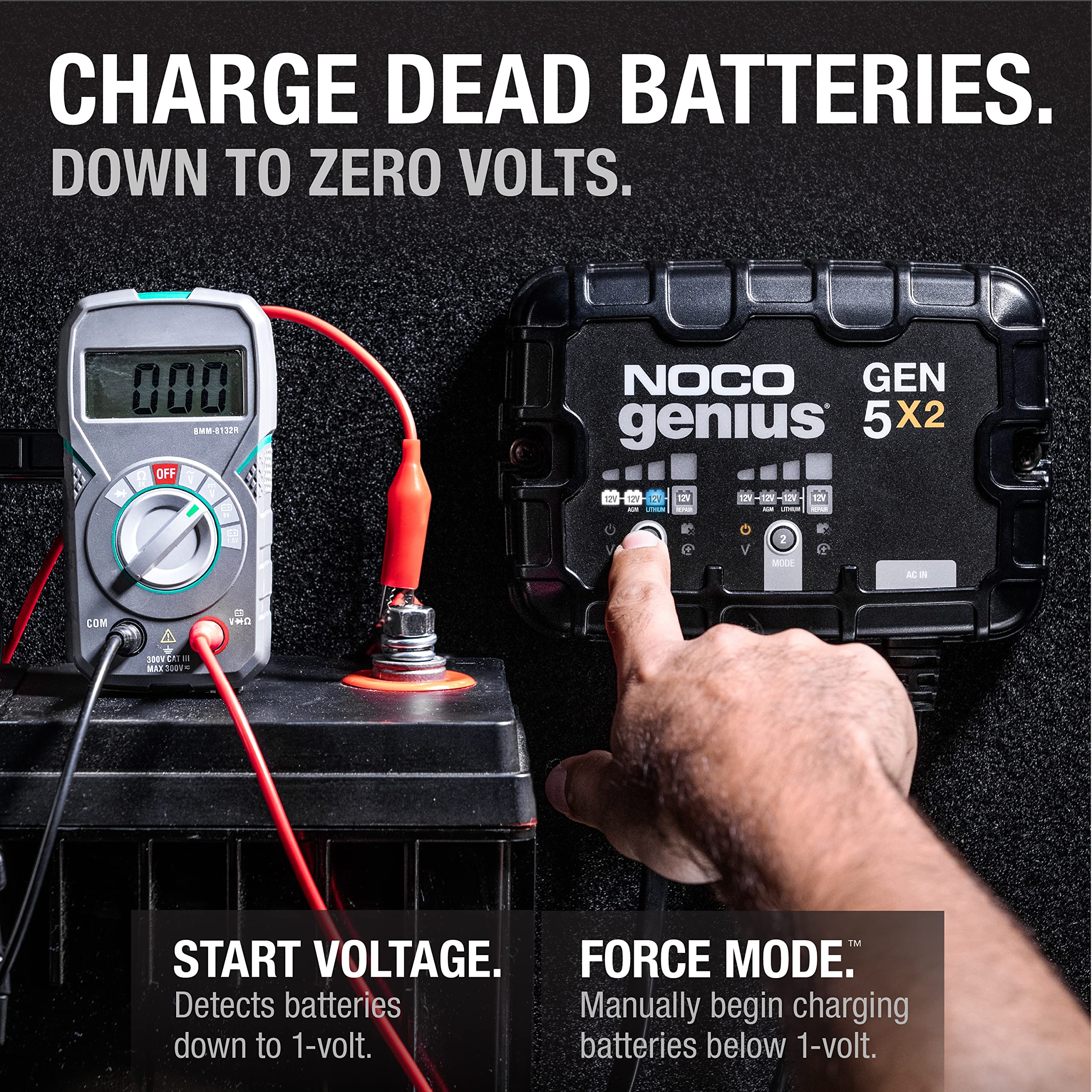 NOCO Genius GEN5X2, 2-Bank, 10A (5A/Bank) Smart Marine Battery Charger, 12V Waterproof Onboard Boat Charger, Battery Maintainer