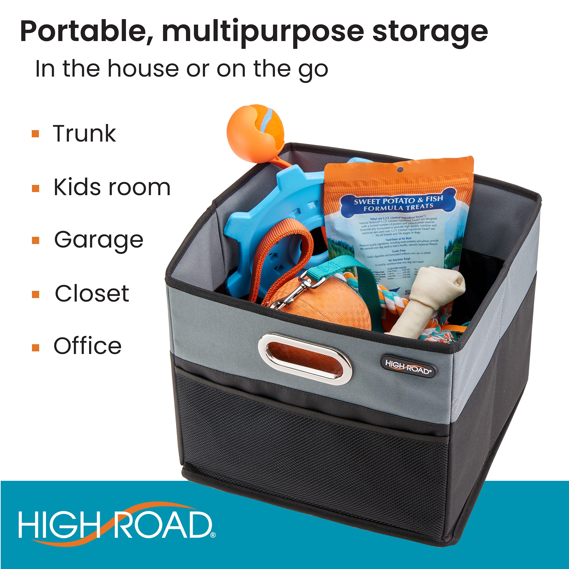 High Road Cargocube Car Storage Bin - Leakproof Car Trunk Storage Organizer With Metal Handles And Front Mesh Pocket, 12X12 Inch