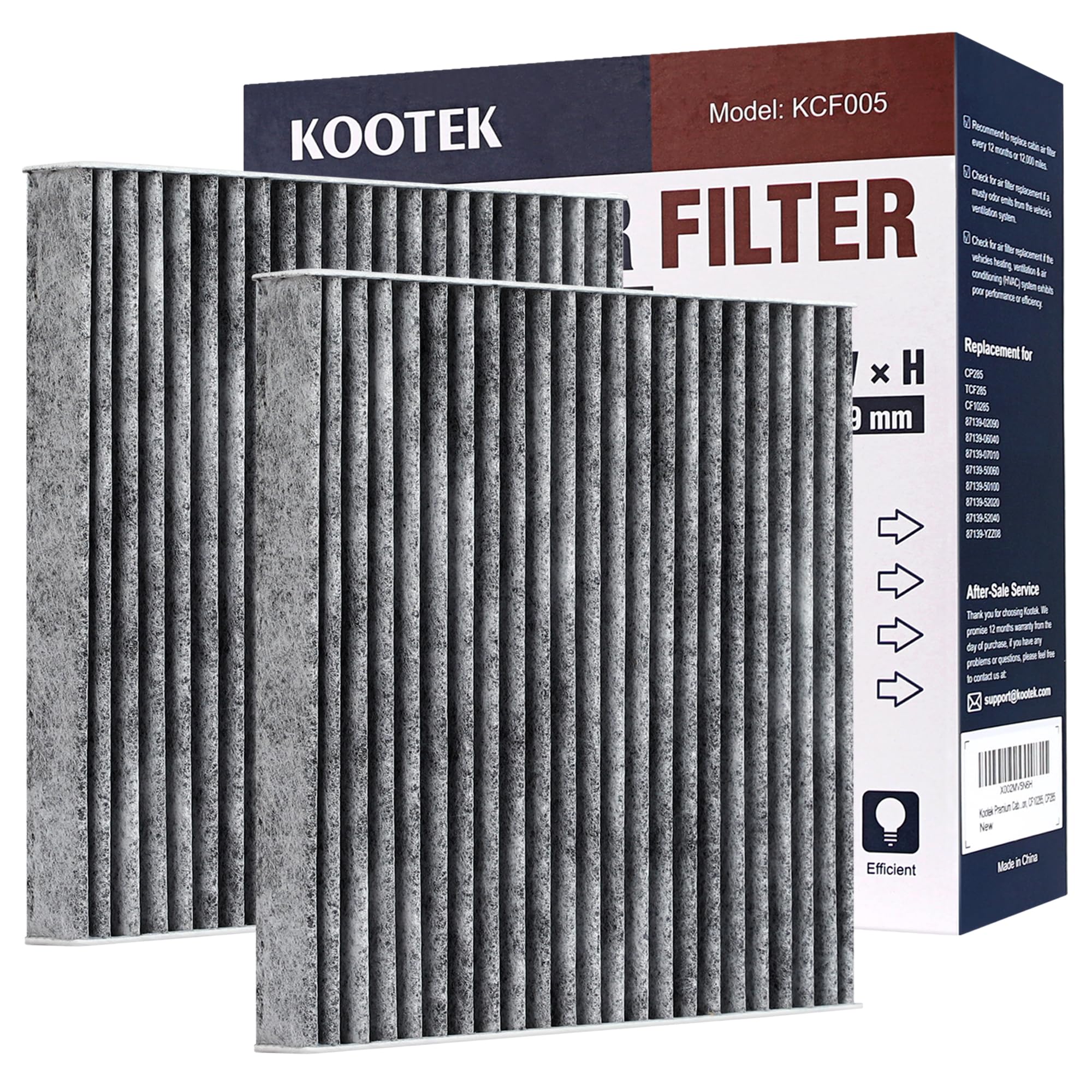 Kootek Cabin Air Filter with Activated Carbon, 2pcs Car Automotive Replacement Passenger Compartment Air Filters for Toyota 4Runner, RAV4, Corolla, Camry, Highlander, Tundra, Subaru, CP285, CF10285
