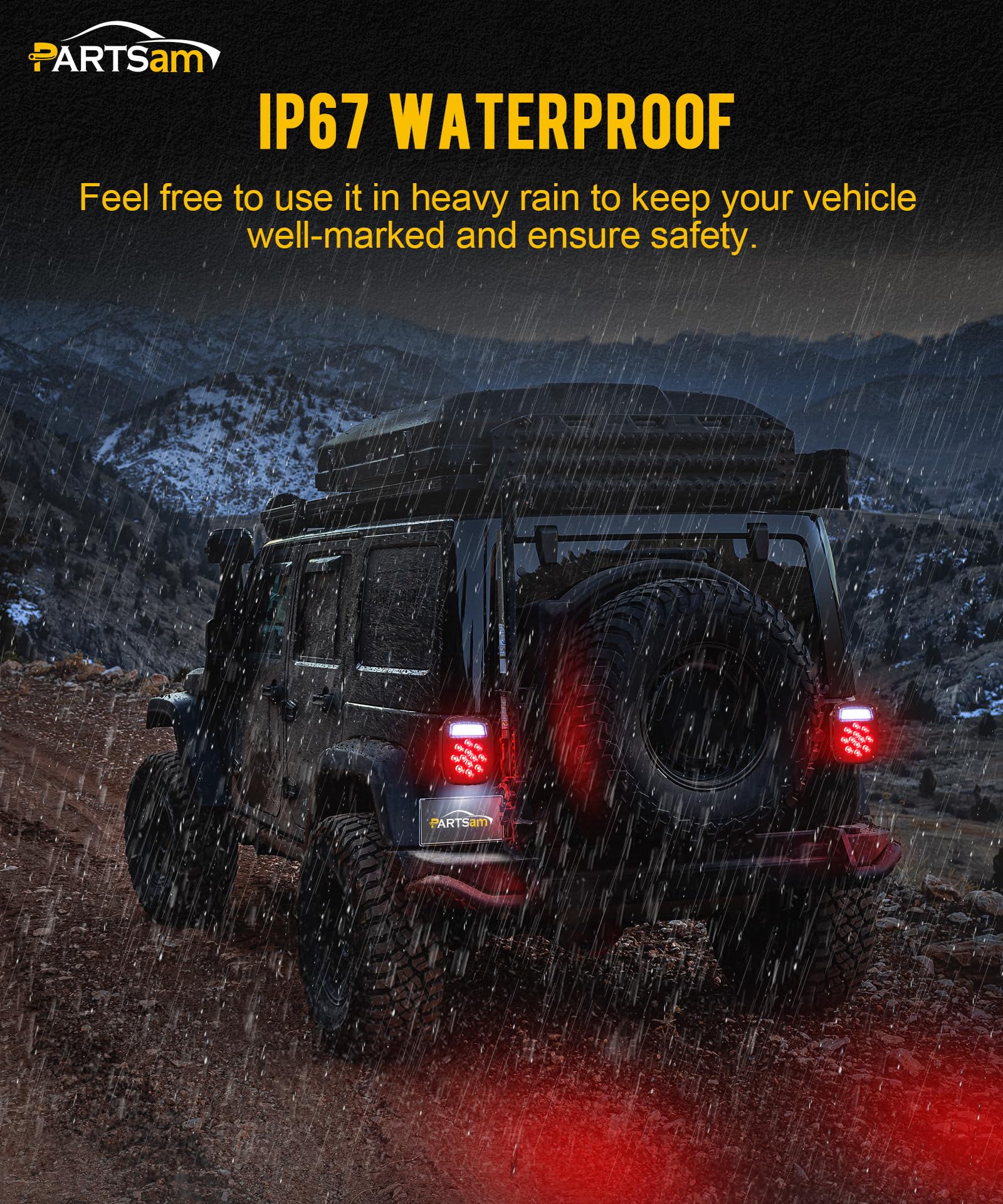 Partsam 2X Led Dump Truck Tail Lights 33 Leds Universal Stop Turn Backup Reverse Taillights With License Plate Light Smoke Lens