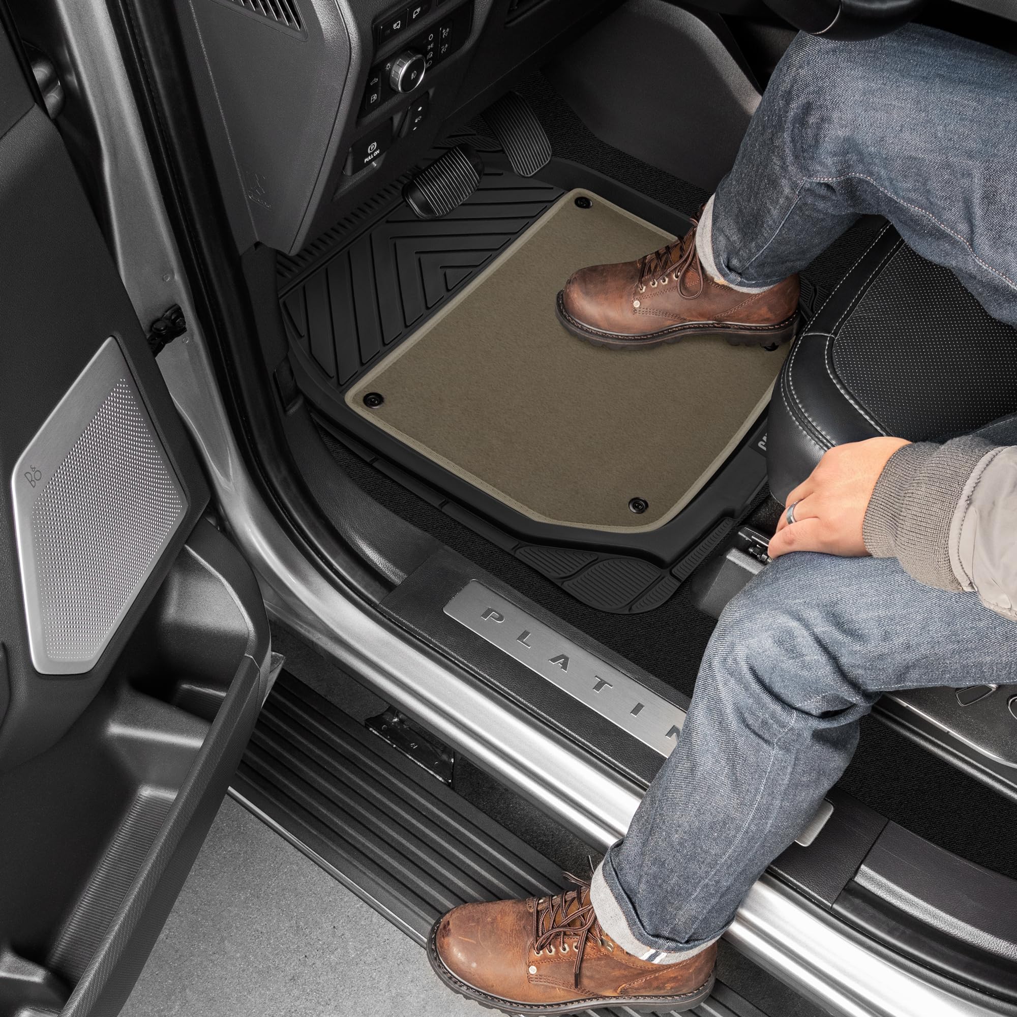 CAT Detachable Deep Dish Car Floor Mats w/ Removable Carpet Liner - Universal Fit for SUVs Trucks Sedans Washable Easy-Clean Aut