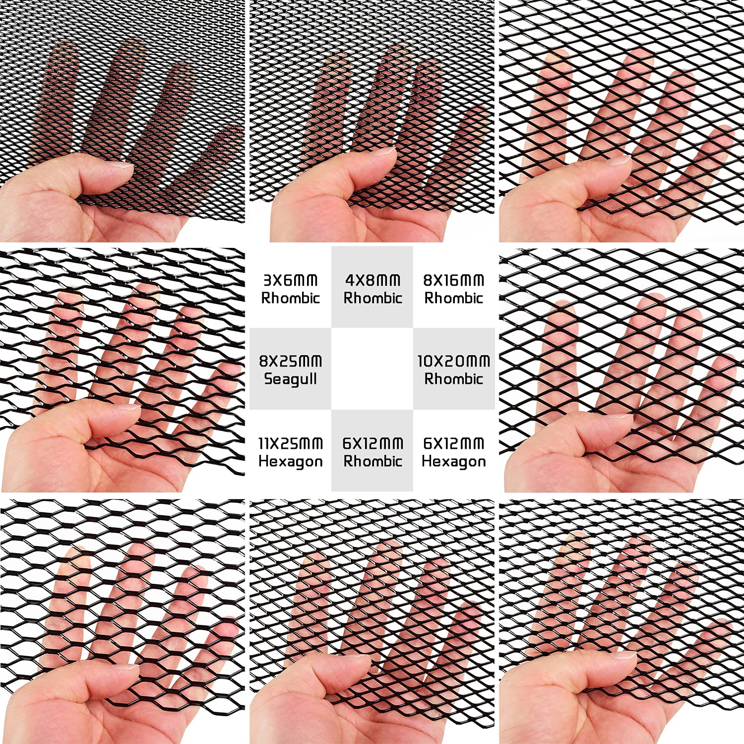 Aggauto Universal 40X13 Car Grill Mesh - Aluminum Alloy Automotive Grille Insert Bumper 11X25Mm Hexagon Hole, One Of The Most Multifunctional Shape Grids 100X33Cm Black