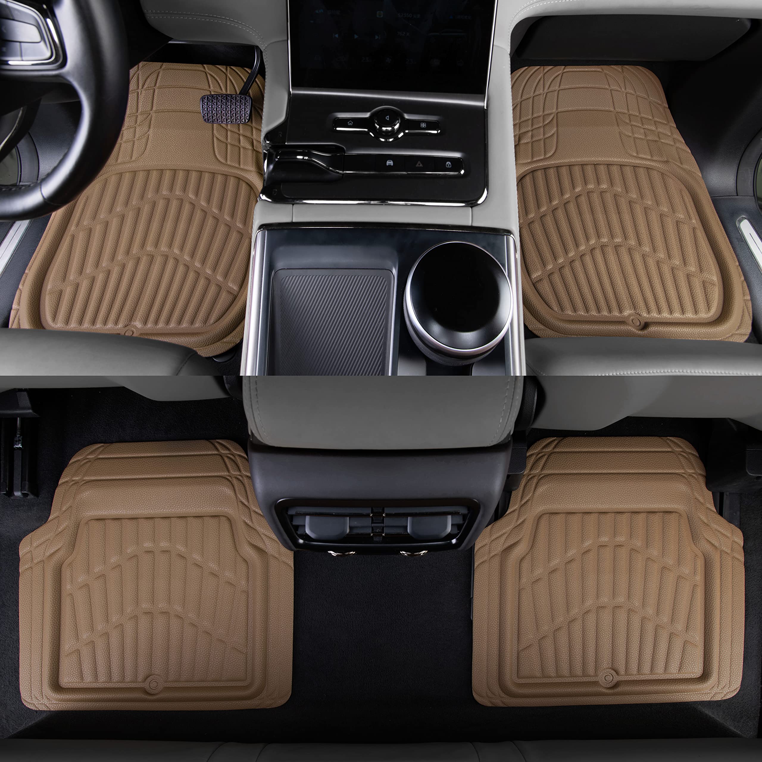 Cass Pass 4 Piece Leather Car Floor Mats -3D Waterproof All Weather, Universal Trim To Fit & Anti-Slip Burr Bottom Safety & Ligh