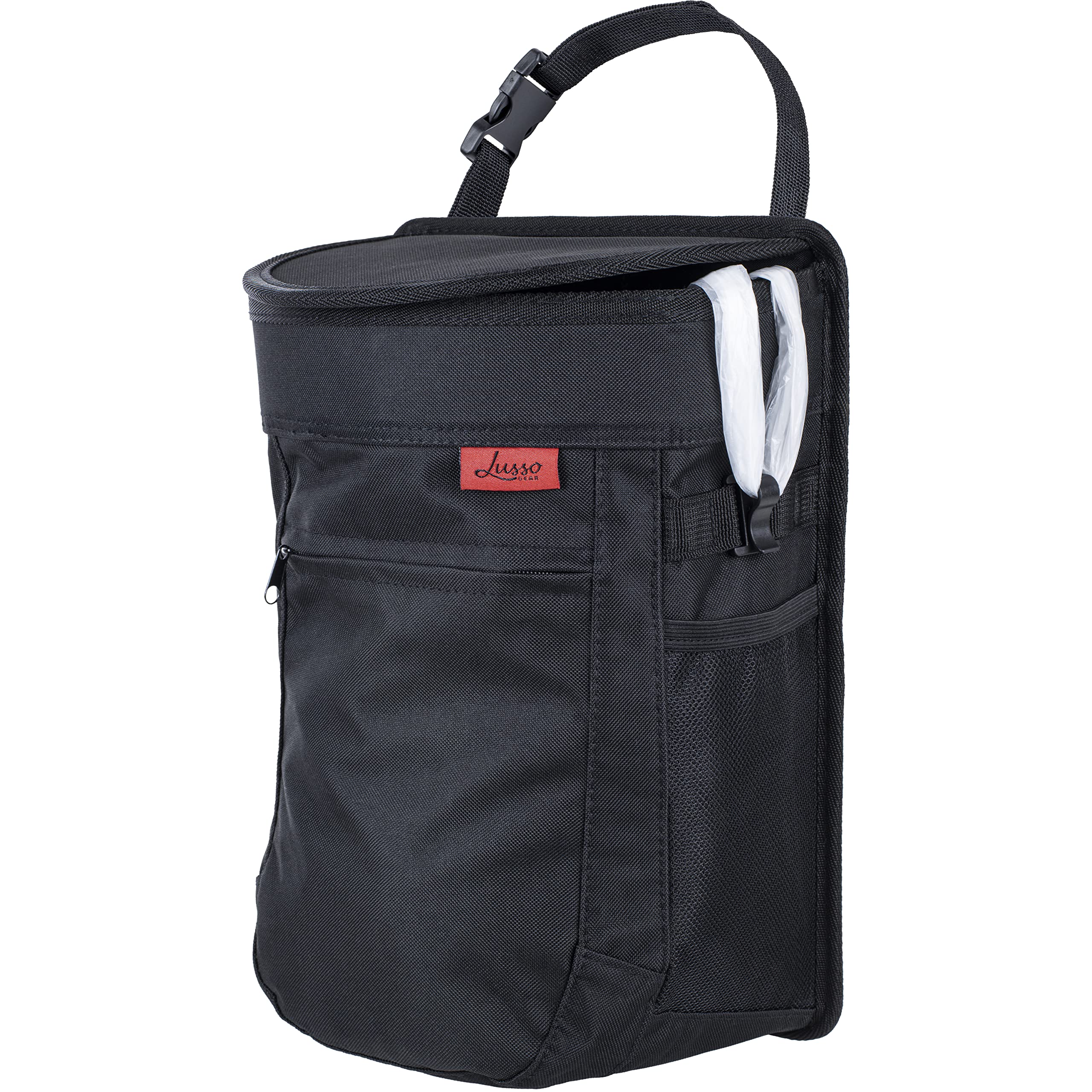 Lusso Gear Spill-Proof Car Trash Can 2.5 Gallon - Easy-To-Clean Hanging Garbage Bin - Leak-Proof Lid, Removable Liner, Waterproo