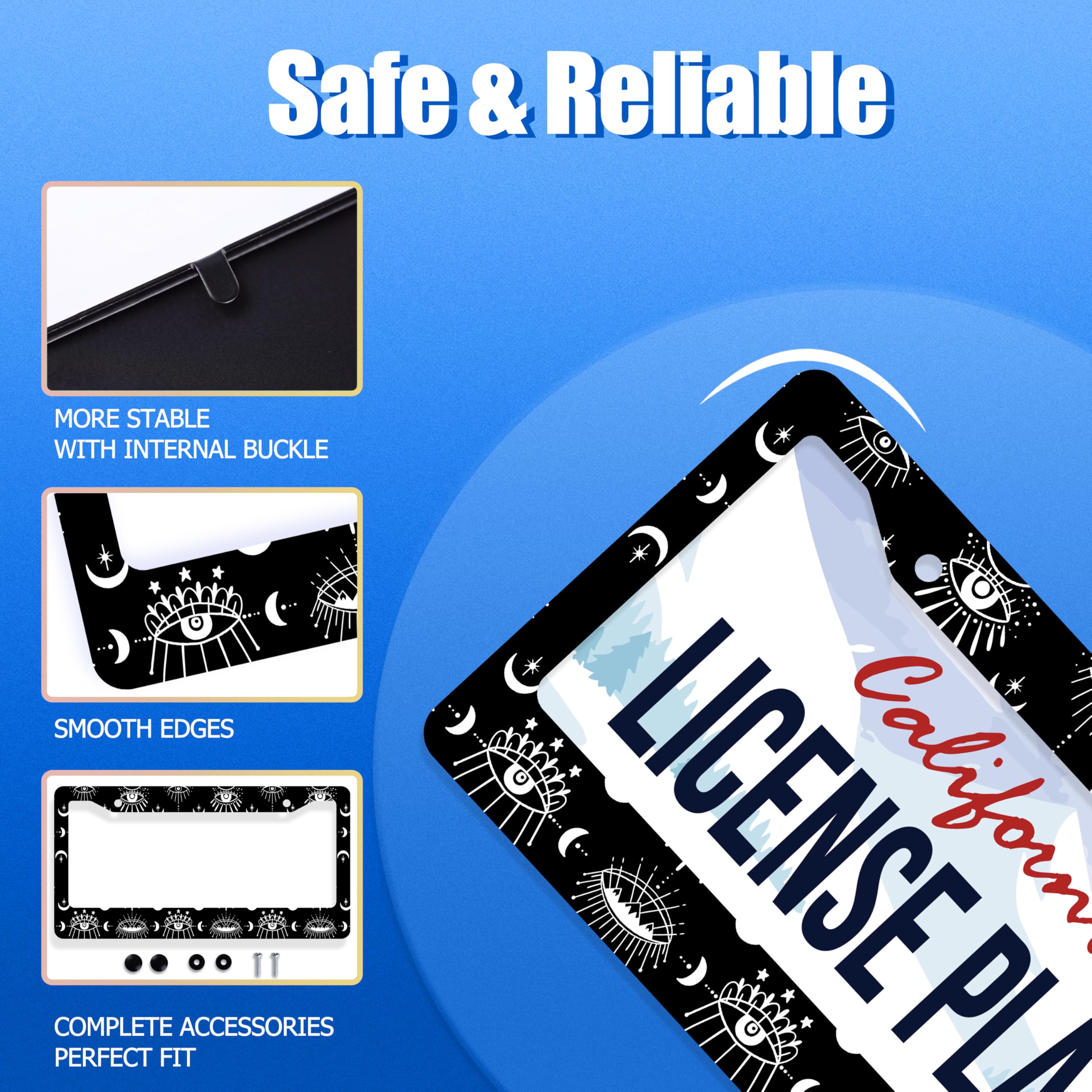 GORSNKYE Evil Eye License Plate Frame - Stainless Steel, Colorful Psychedelic Design, 12.3" x 6.3", Fits Standard Vehicles