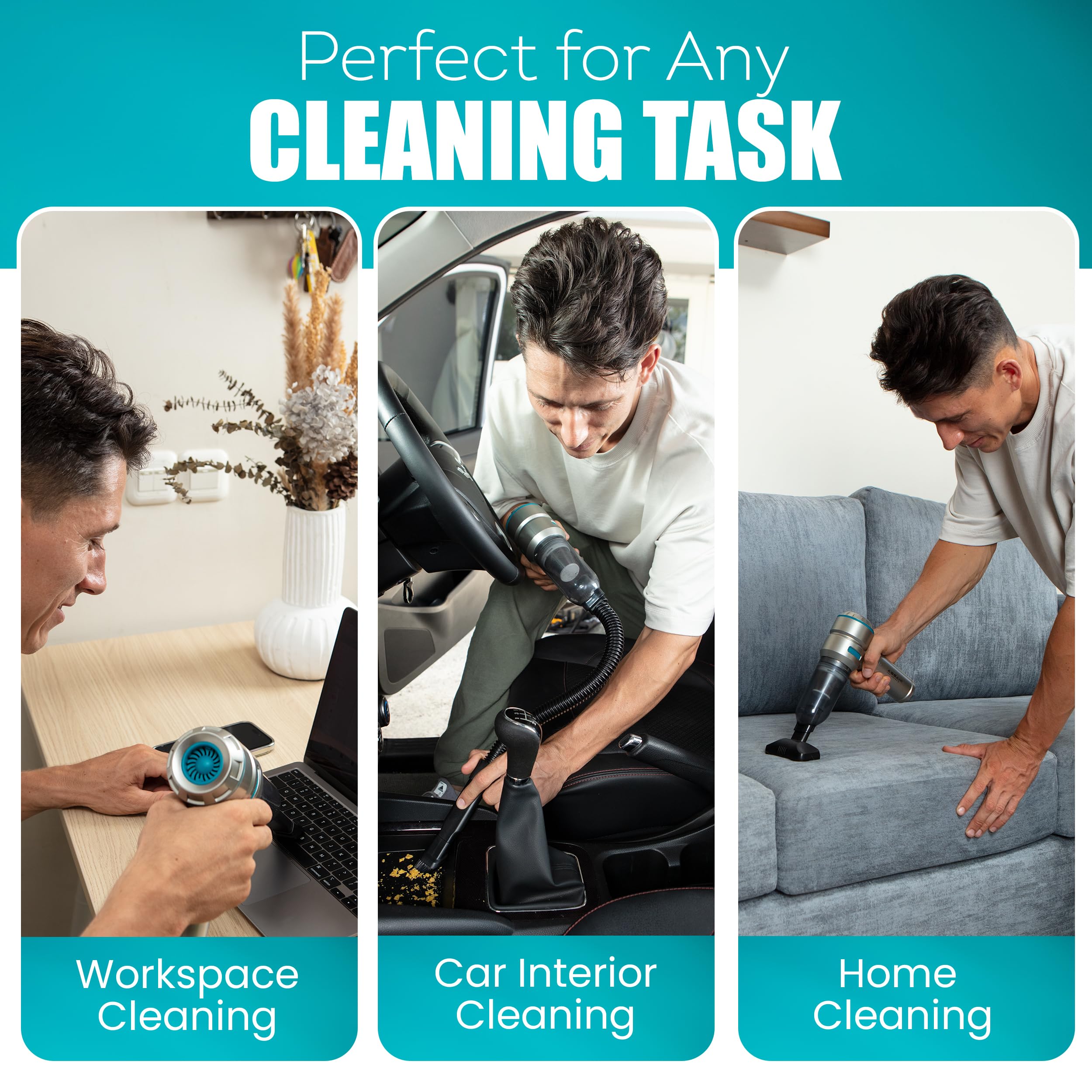 Assani 3 In 1 Portable Cordless Car Vacuum Cleaner With 15000Pa High Power Suction & Air Duster Up To 30 Mins Runtime - Recharge