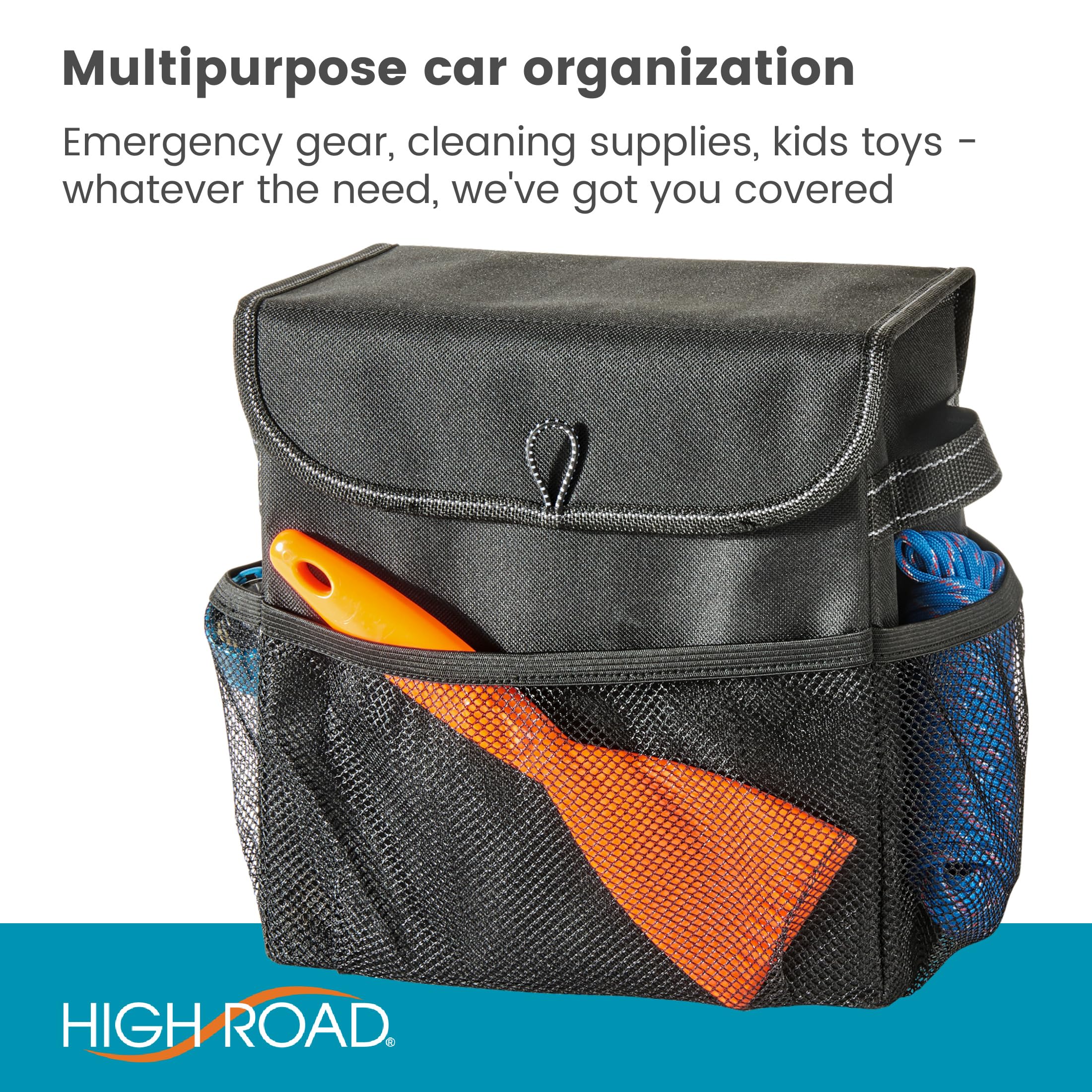 High Road Carganizer Car Storage Organizer With Lid - Multipurpose Small Car Storage Box, Back Or Front Seat Organizer, Auto Con