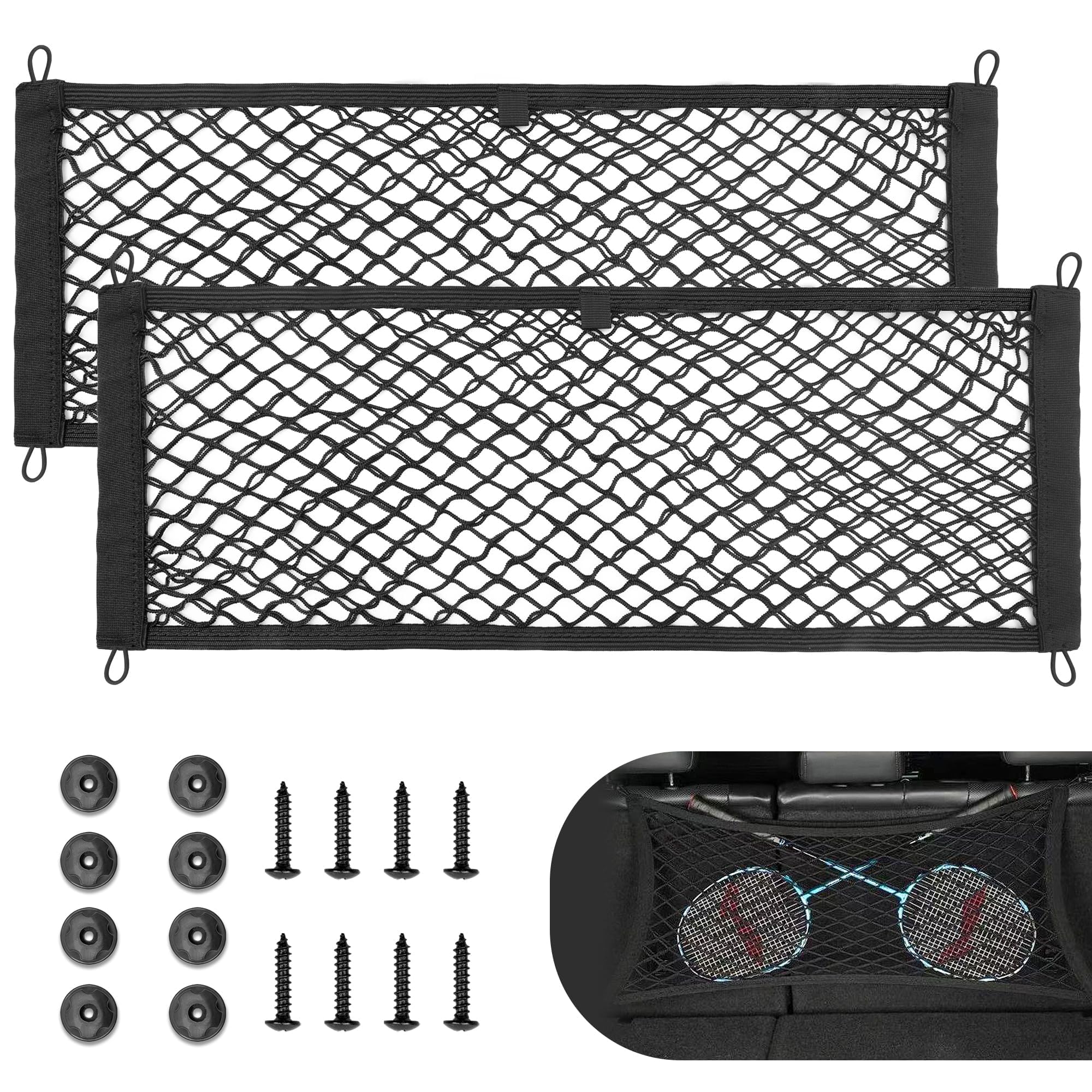 Red Wolf 2 Pcs Universal Cargo Net Pocket Elastic Mesh Netting Car Mesh Pouch For Trunk Rv Boats Home Cargo Storage Mesh With Sc