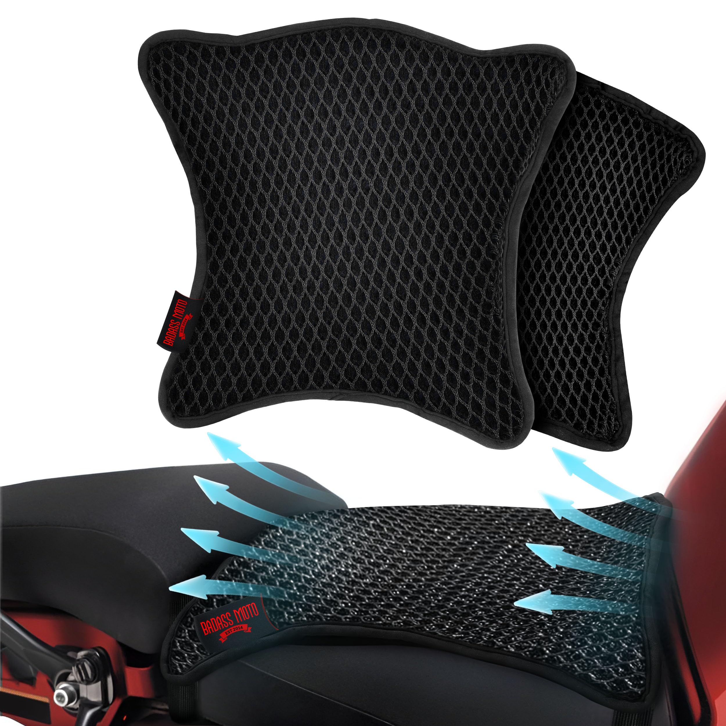 Badass Moto Cool Mesh Motorcycle Seat Cover. Max Airflow Seat For Motorcycle Pad, Cooling Motorcycle Seat Pad Cooler Bike Seat,