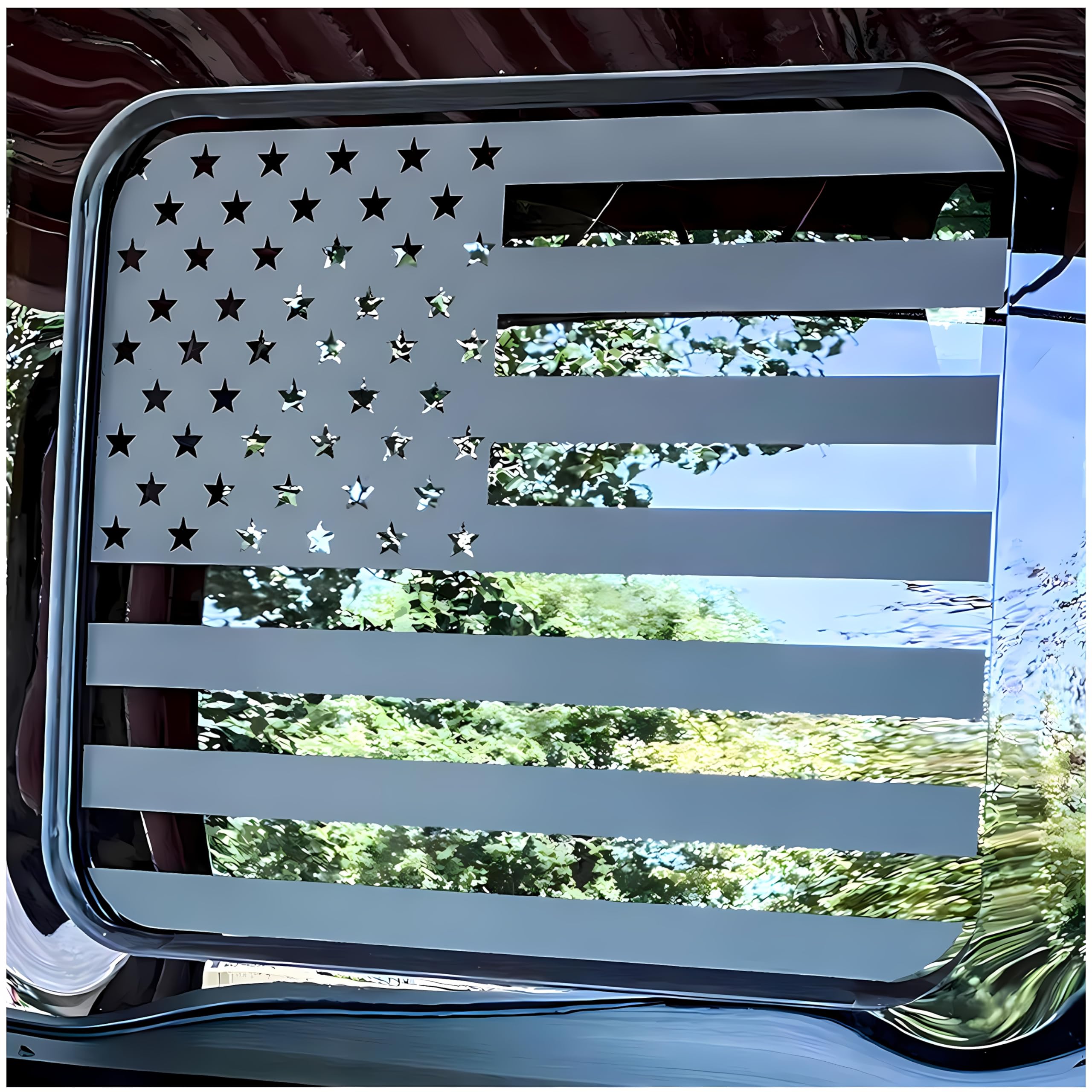 Fits Ford F150 F250 F350 2004-2024 Rear Middle Back Sliding Window American US Flag Vinyl Decal Matte Black Exterior Accessories