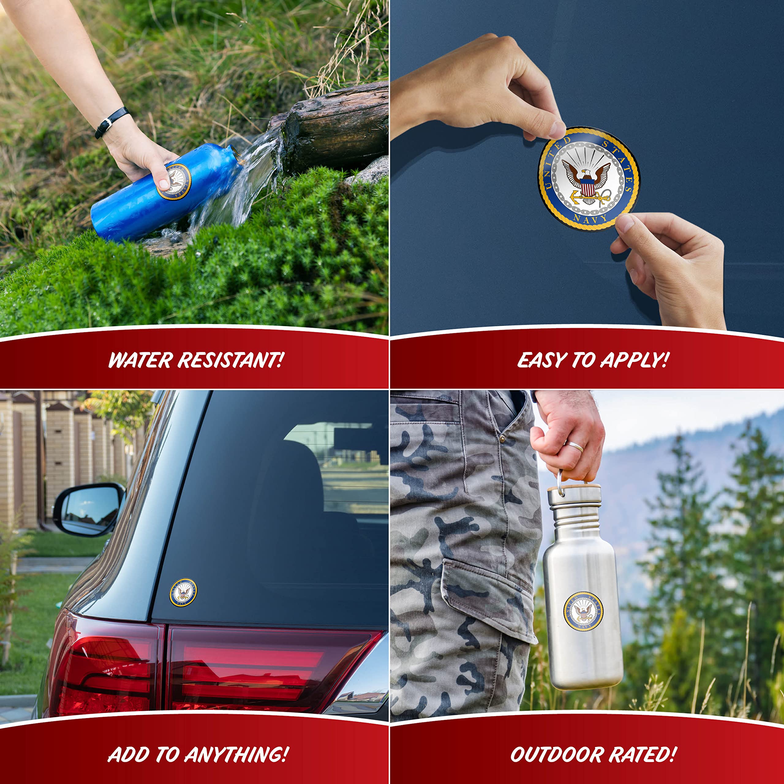 Officially Licensed U.S. Navy Decals - 4 Piece Us Military Stickers For Truck Or Car Windows, Phones, Tablets & Laptops - Small