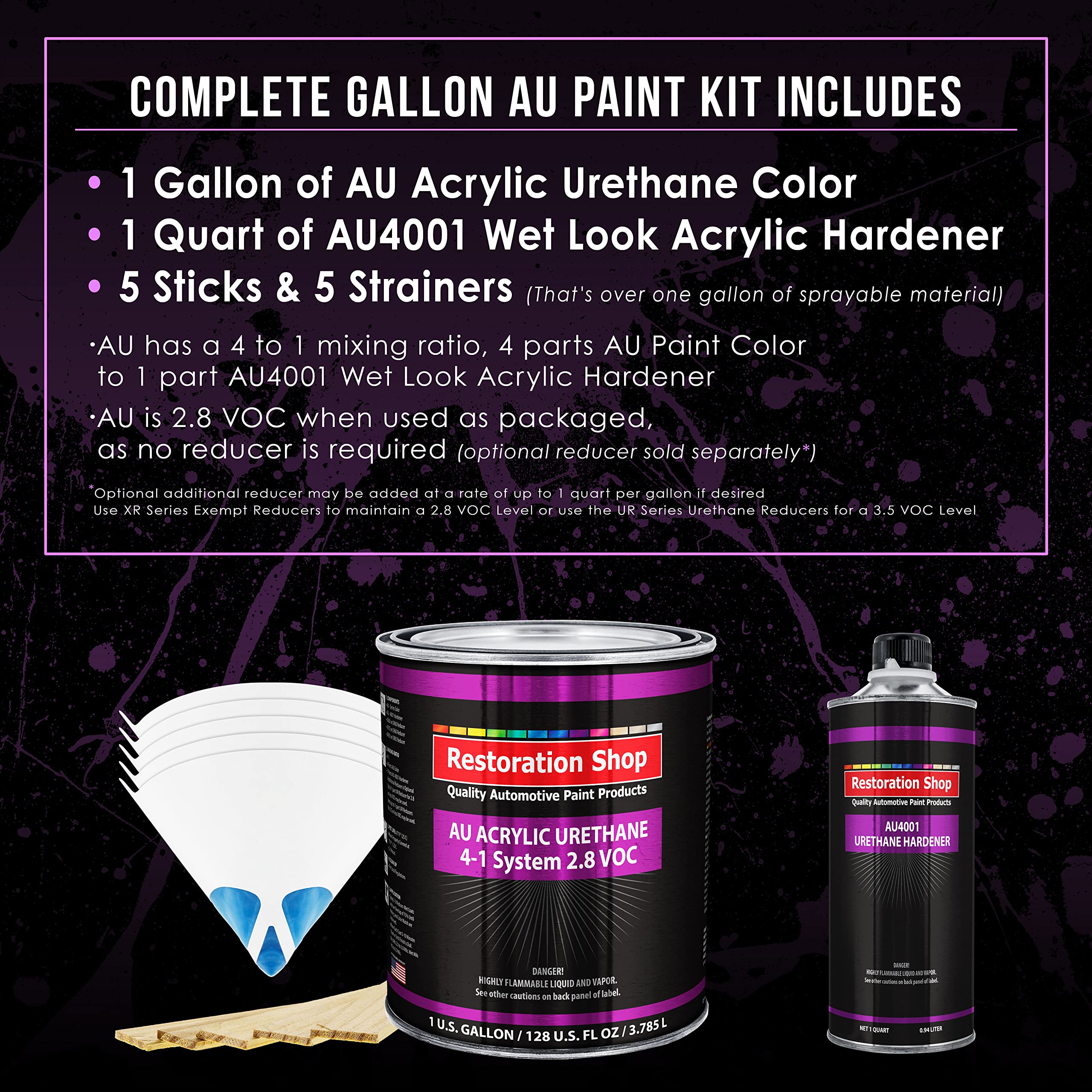 Restoration Shop - Firemist Purple Acrylic Urethane Auto Paint - Complete Gallon Paint Kit - Professional Single Stage High Gloss Automotive, Car, Truck Coating, 4:1 Mix Ratio, 2.8 Voc