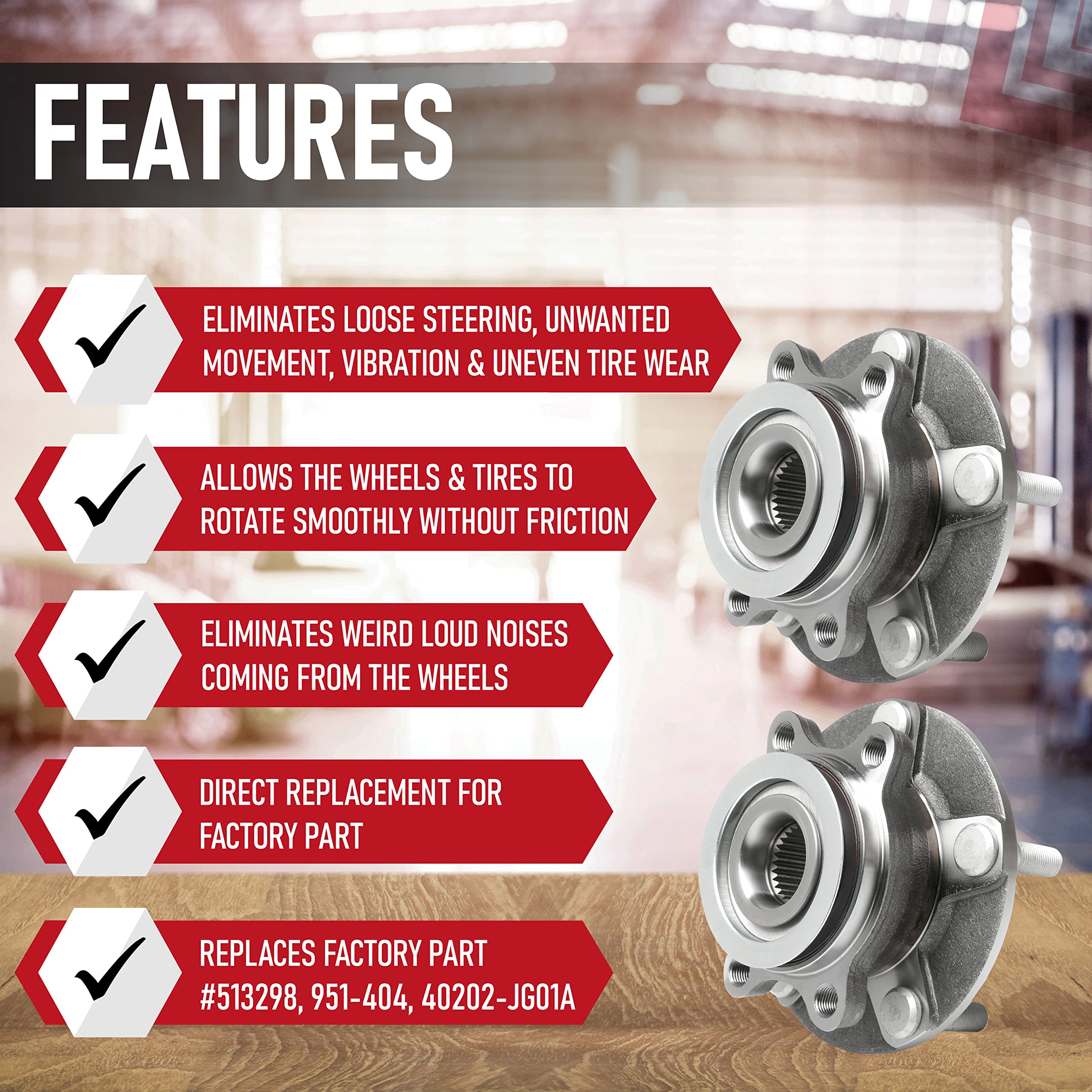 Replacement Front Wheel Hub Bearing Set Of 2 - Compatible With Nissan - Rogue 2010-2013, Sentra 2.5L 2007-2012, 2014-2015 Rogue