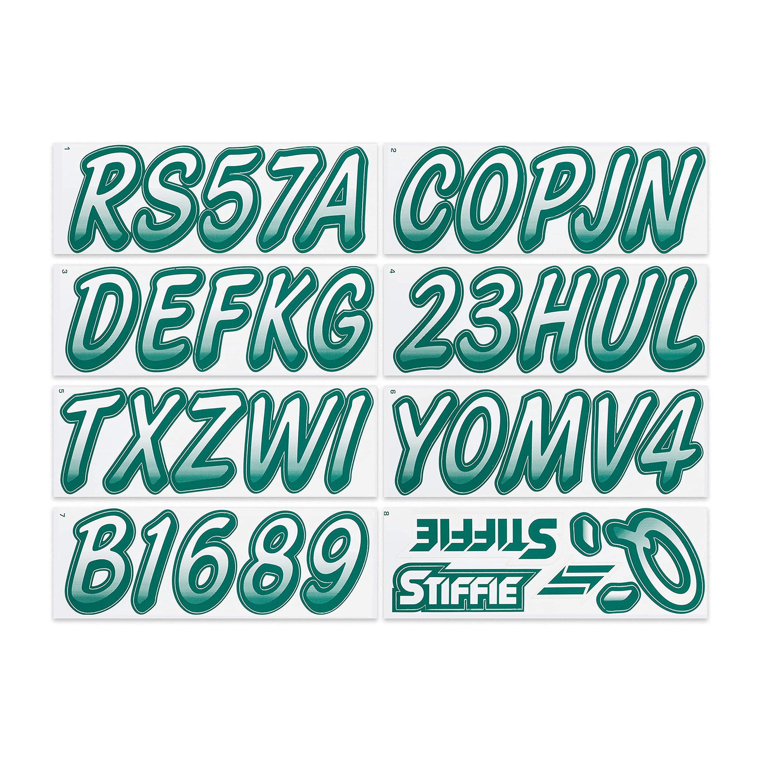 STIFFIE Whipline White/Racing Green 3'' Boat & PWC Registration Decals  Numbers Letters Stickers