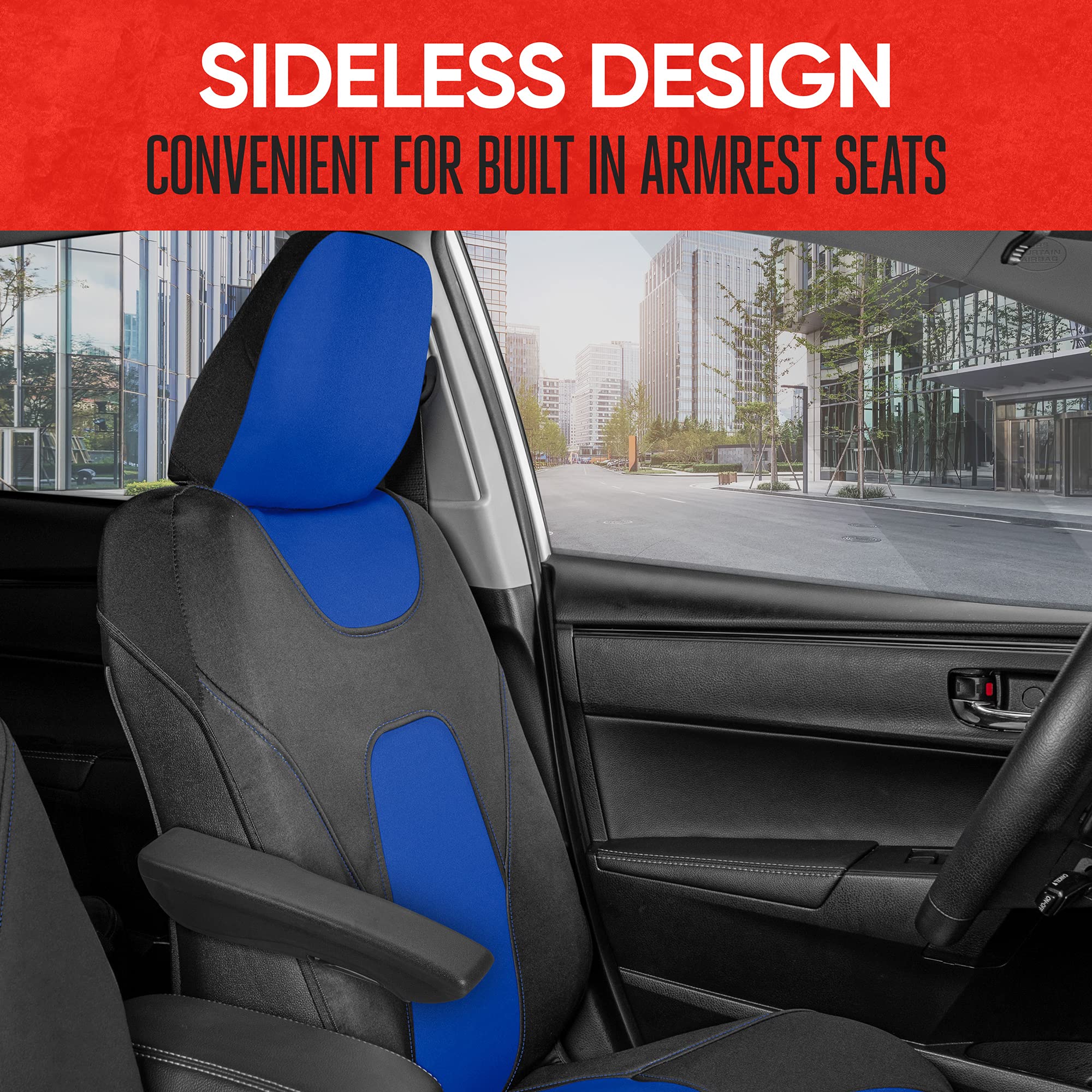 Motor Trend AquaShield Car Seat Covers for Front Seats, Blue - Two-Tone Waterproof Seat Covers for Cars, Neoprene Front Seat Cover Set, Interior Covers for Auto Truck Van SUV