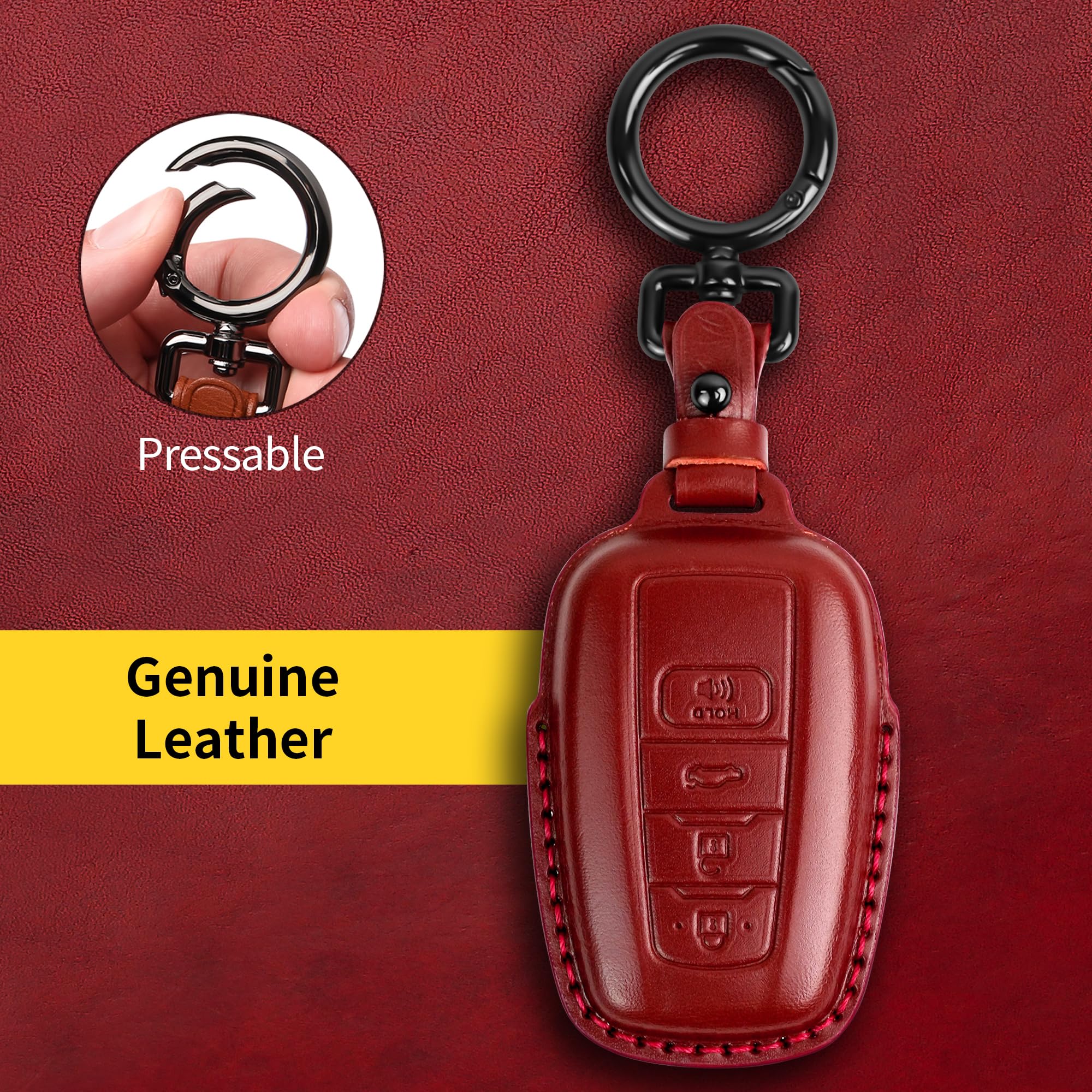 Tukellen For Toyota Key Fob Cover Genuine Leather With Keychain,Leather Key Case Protector Compatible With 2020-2022 Highlander Corolla Prius 2018-2024 Rav4 Camry Avalon C-Hr Gt86 -Red