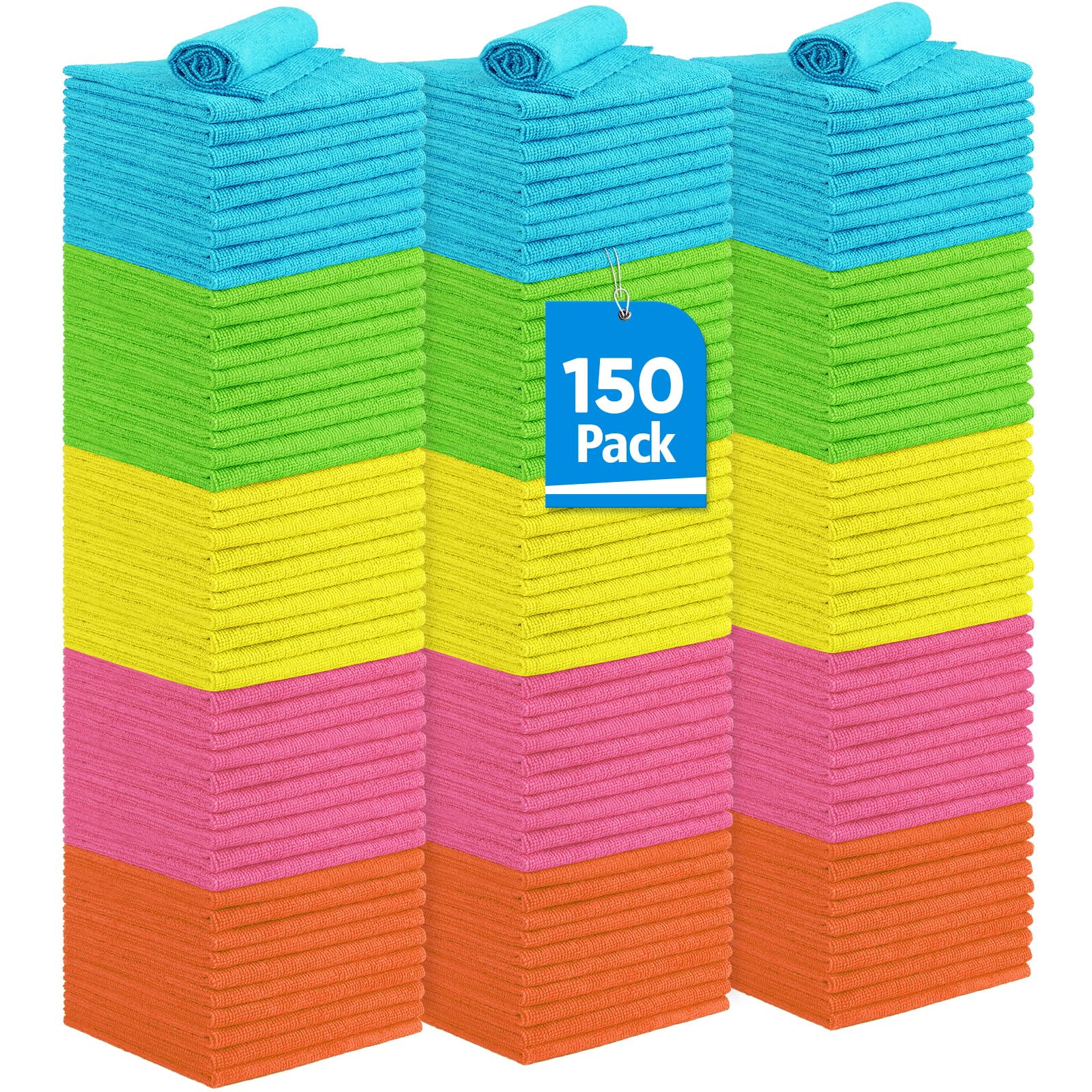 Unimade Microfiber Cleaning Cloth, 150Pk Reusable Shop Rags Bulk Microfiber Cleansing Cloth Lint Free Cleaning-Towel For Car Kit