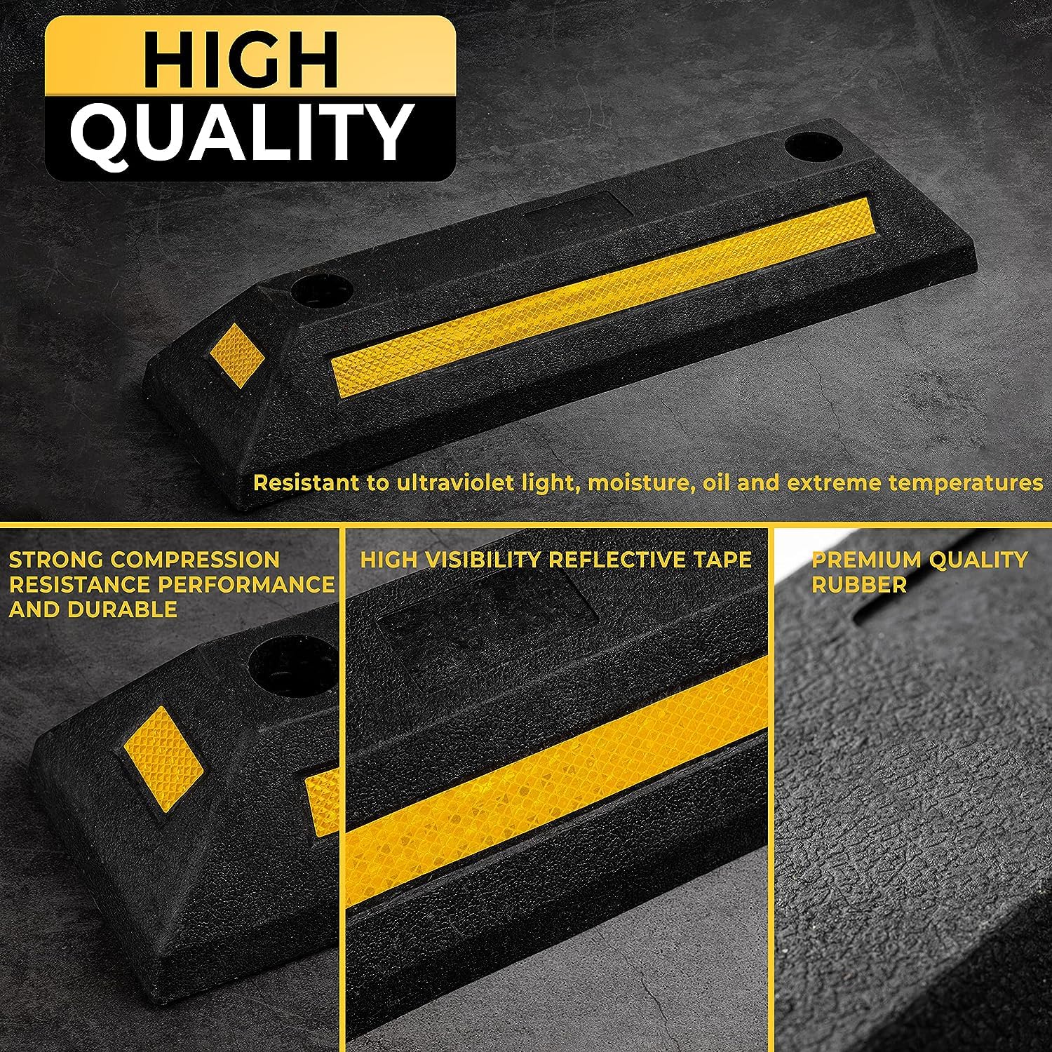 Zonetech Heavy Duty Rubber Parking Guide - 12 Pcs Premium Quality Durable Car Garage Wheel Stopper Professional Grade Parking With Reflective Yellow Tape Curb