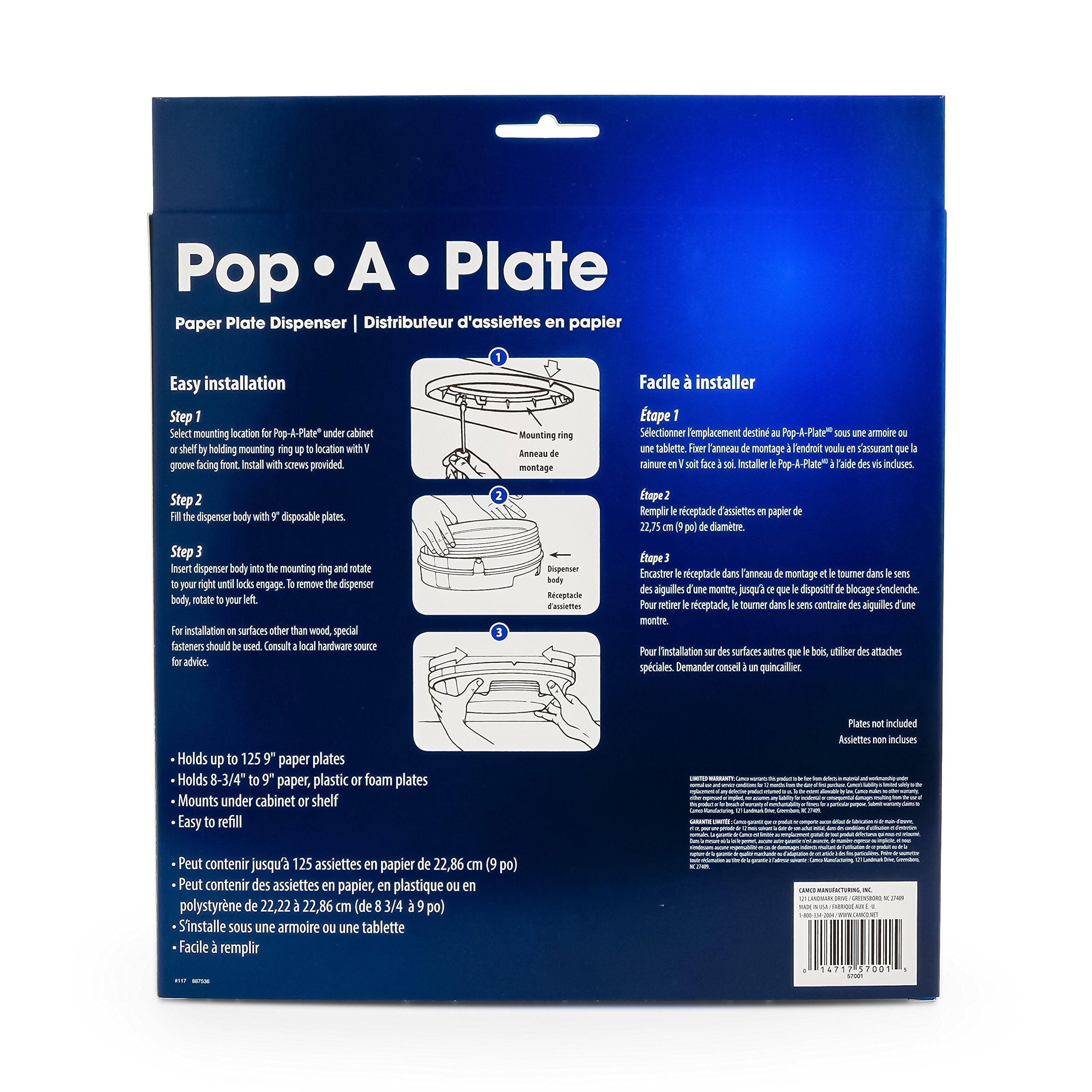 Camco 9-Inch Pop-A-Plate Plastic Plate Dispenser | Ideal For Compact Spaces, Rvs And Trailers | Mounts Under Cabinets Or Shelves