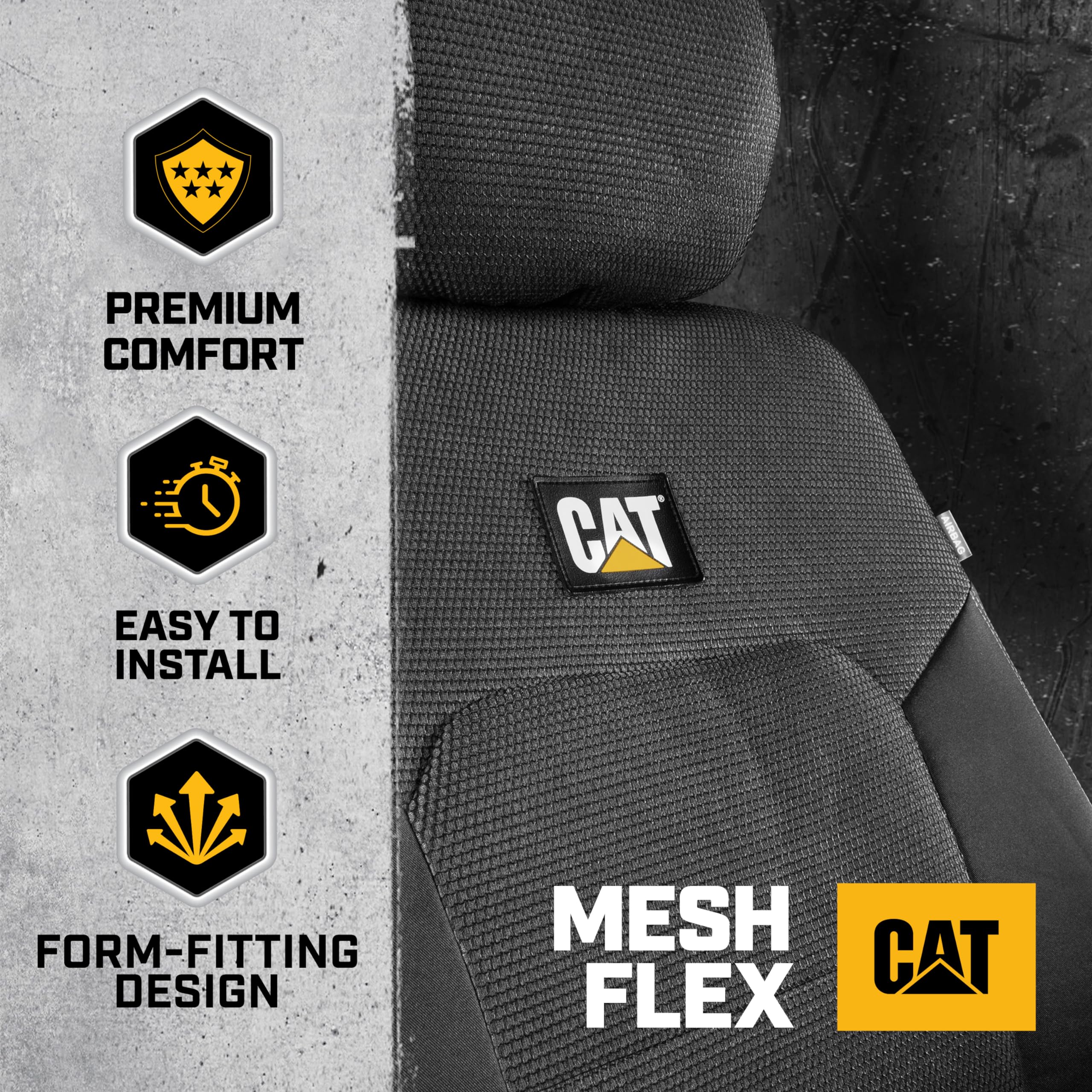 Cat MeshFlex Automotive Seat Covers for Cars Trucks and SUVs (Set of 2) - Black Car Seat Covers for Front Seats, Truck Seat Prot
