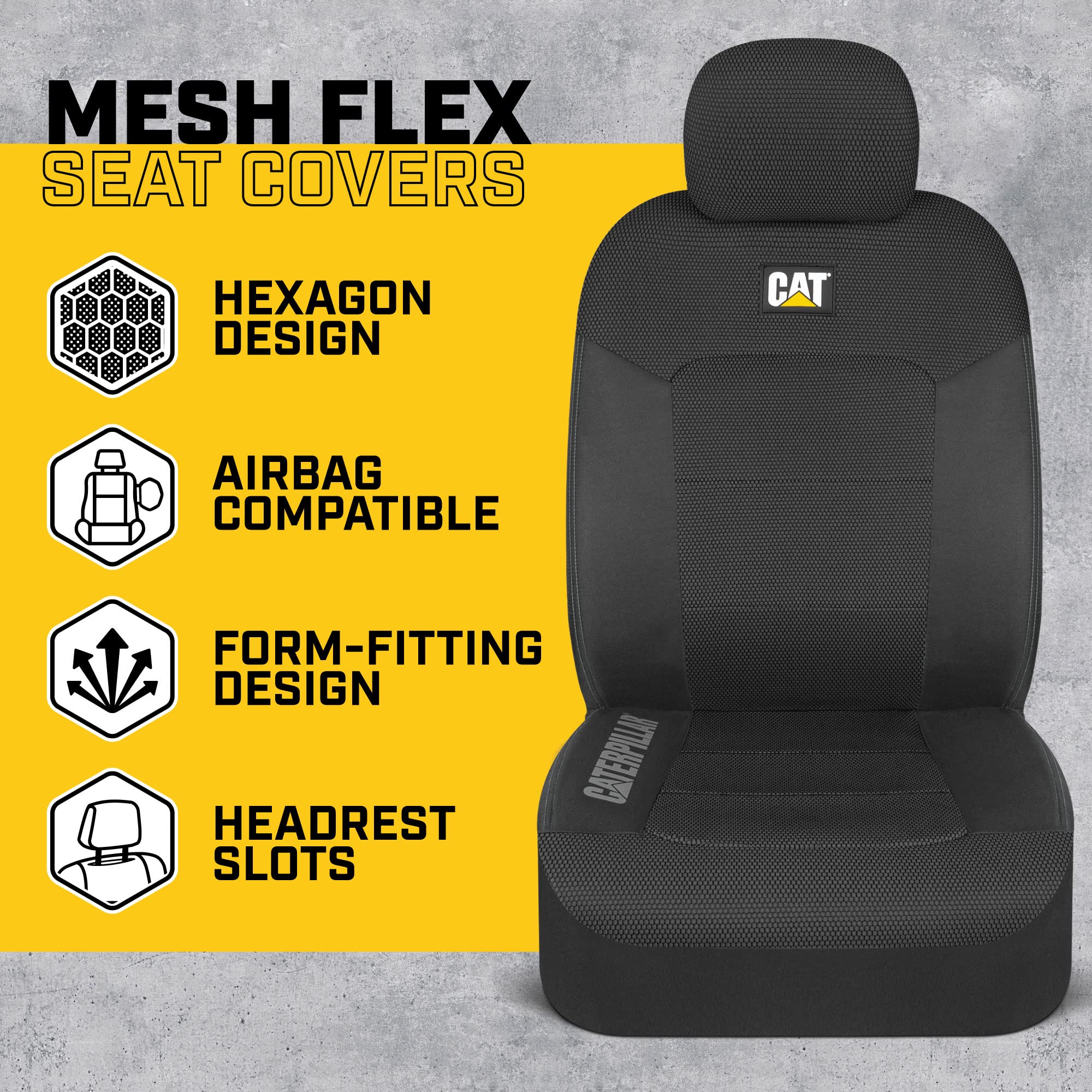 Cat MeshFlex Automotive Seat Covers for Cars Trucks and SUVs (Set of 2) - Black Car Seat Covers for Front Seats, Truck Seat Prot