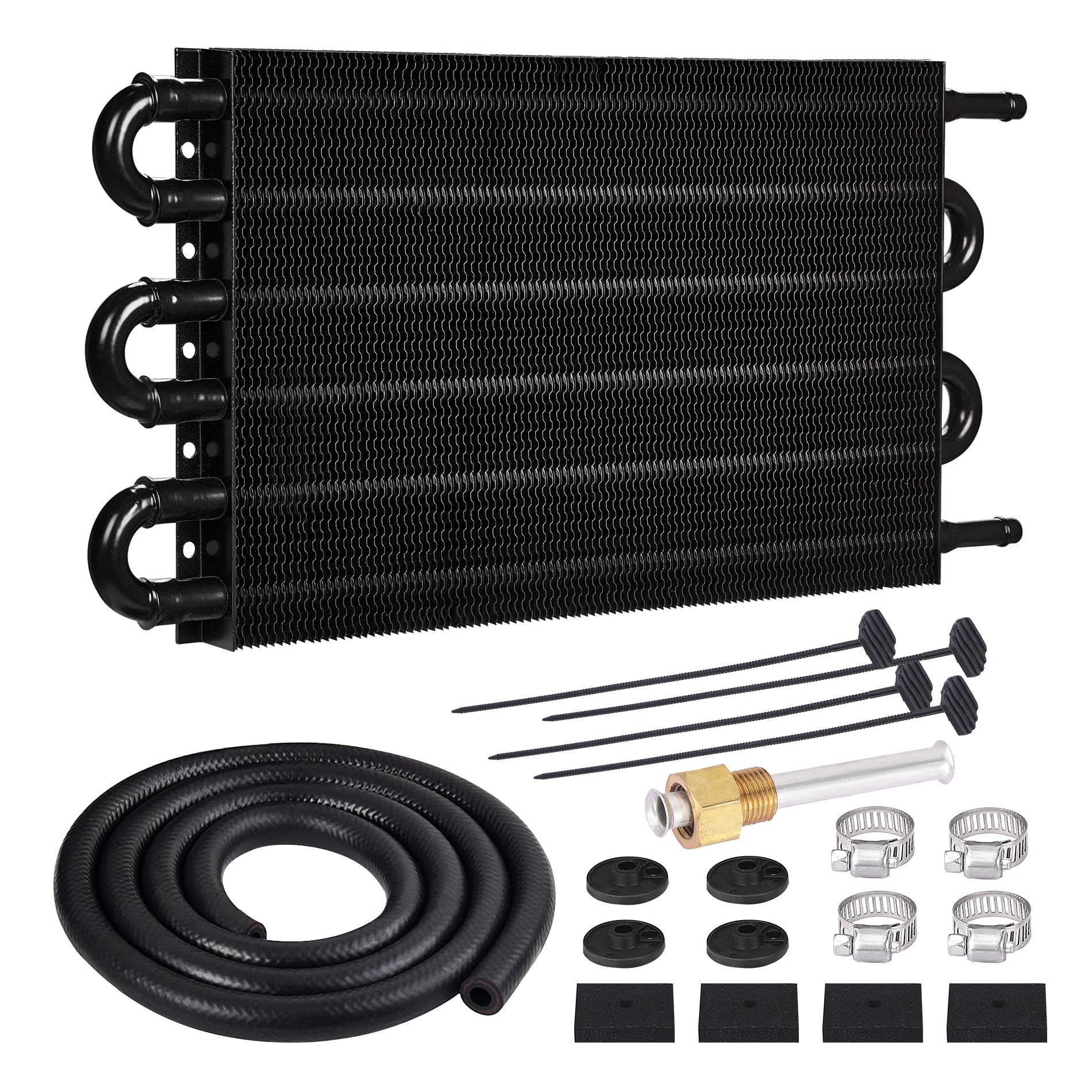 Evil Energy 5/16'' Transmission Oil Cooler, 6 Pass Tube And Fin Cooler Kit Universal Aluminium Black