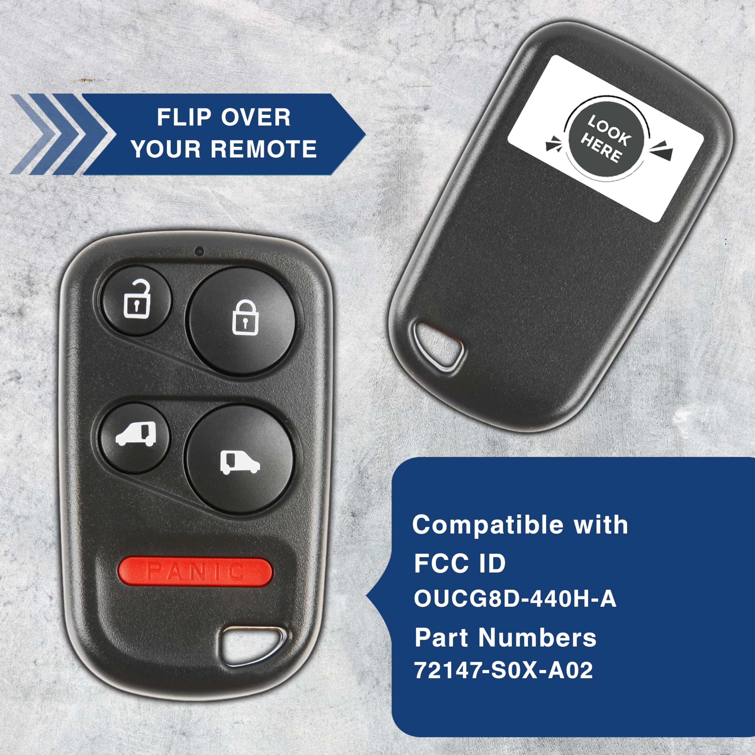2X KeylessOption Key Fob Replacement for 2001 2002 2003 2004 Honda Odyssey Remote, 5-Button OUCG8D-440H-A, Self Programming