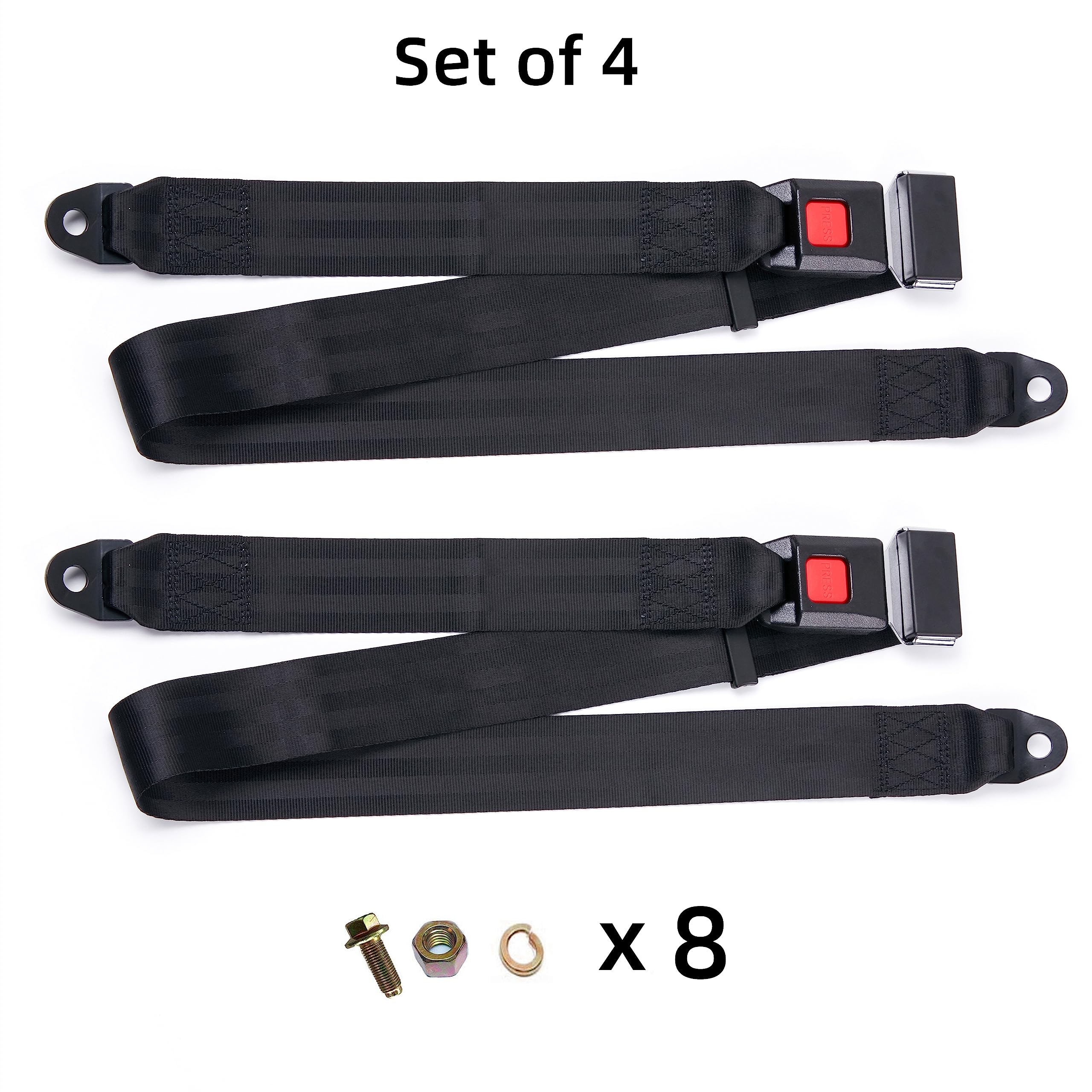 Bravokit Universal Seat Belt 2 Point Adjustable Belts Harness Kit For Go Kart, Club Golf Cart In Black (54-Inch With Installatio