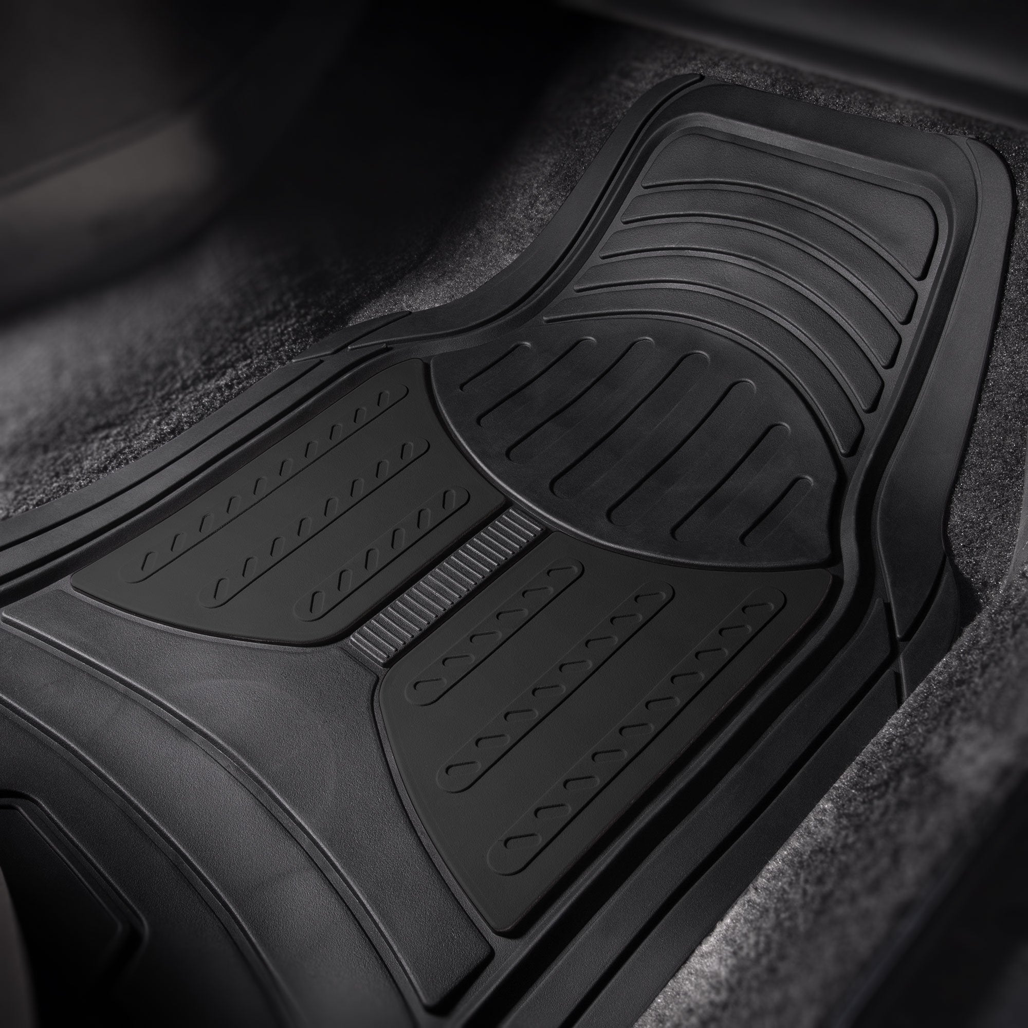 FH Group Monster Eye Full Set Rubber Floor Mats w. Trimmable Vinyl Trunk Liner/Cargo Mat Black- Fit Most Car, Truck, SUV, or Van
