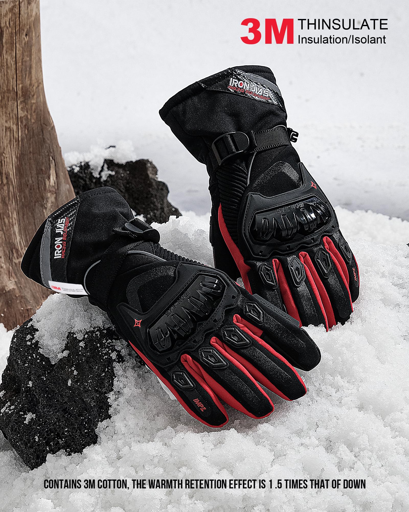 Iron Jia'S Motorcycle Gloves Winter Warm Touch Screen Waterproof Windproof Protective Clothing (Red, Xxl)