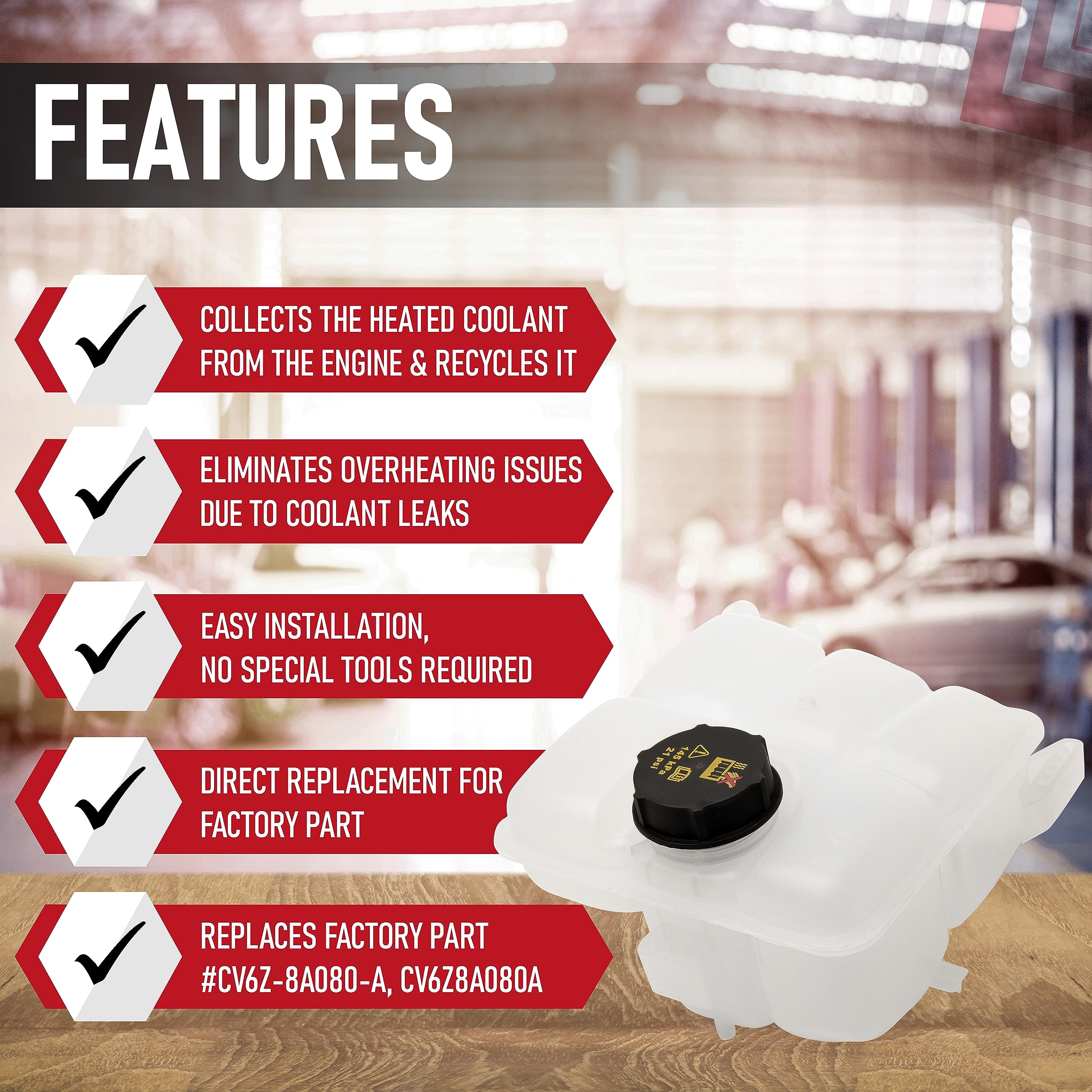 Replacement Coolant Fluid Overflow Expansion Reservoir Bottle Tank - Compatible With Ford Vehicles - C-Max, Escape, Focus, Trans