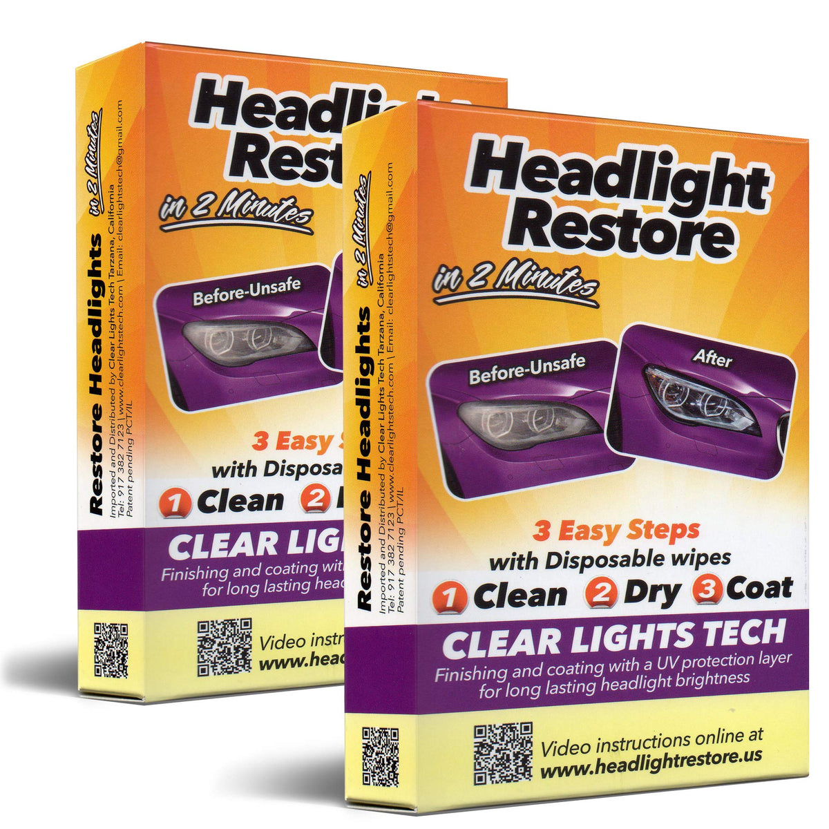 Clt Car Headlight Restoration Kit, Headlight Restorer Wipes (2)