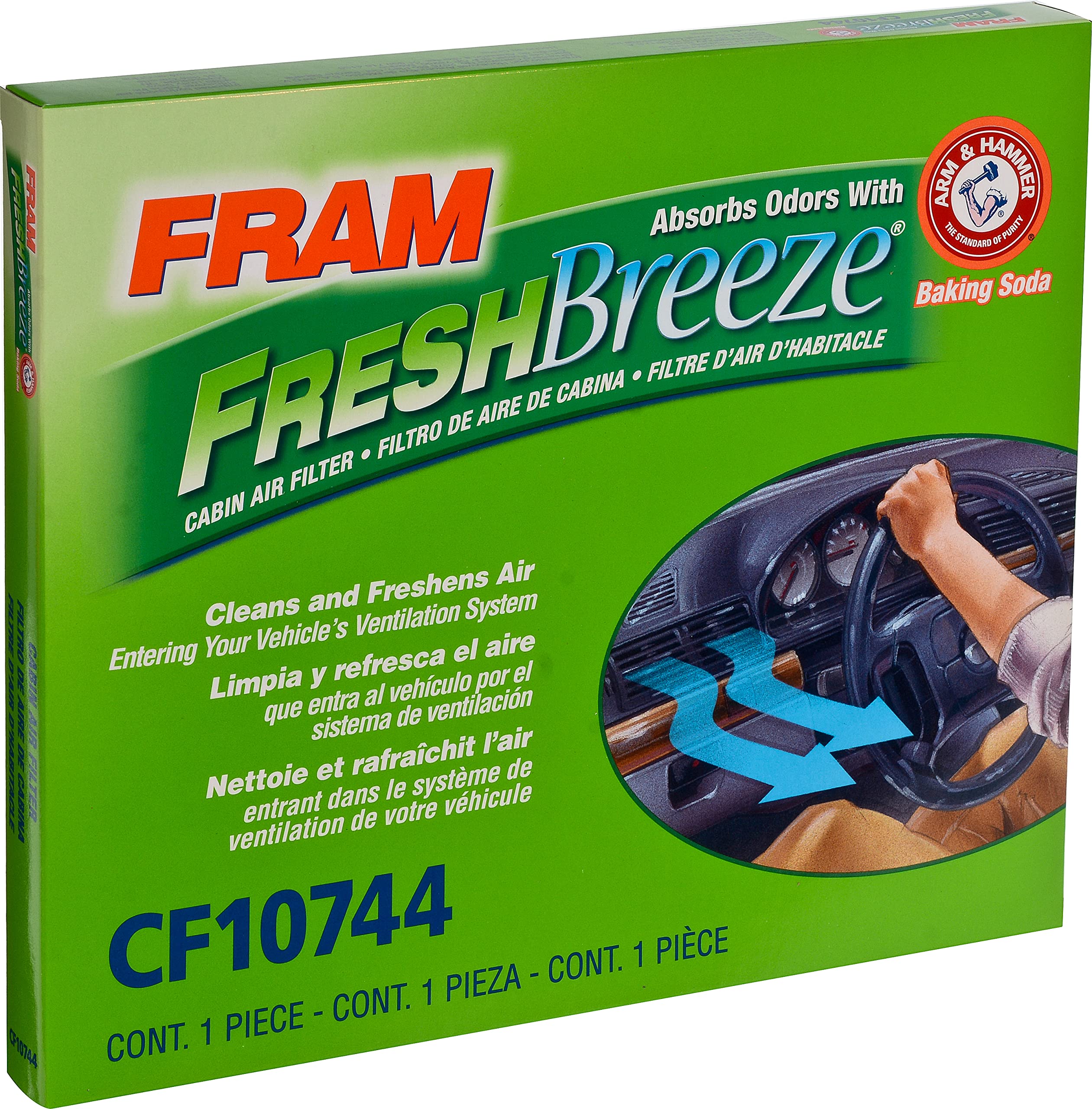 Fram Fresh Breeze Cabin Air Filter Replacement For Car Passenger Compartment W/ Arm And Hammer Baking Soda, Easy Install, Cf1074