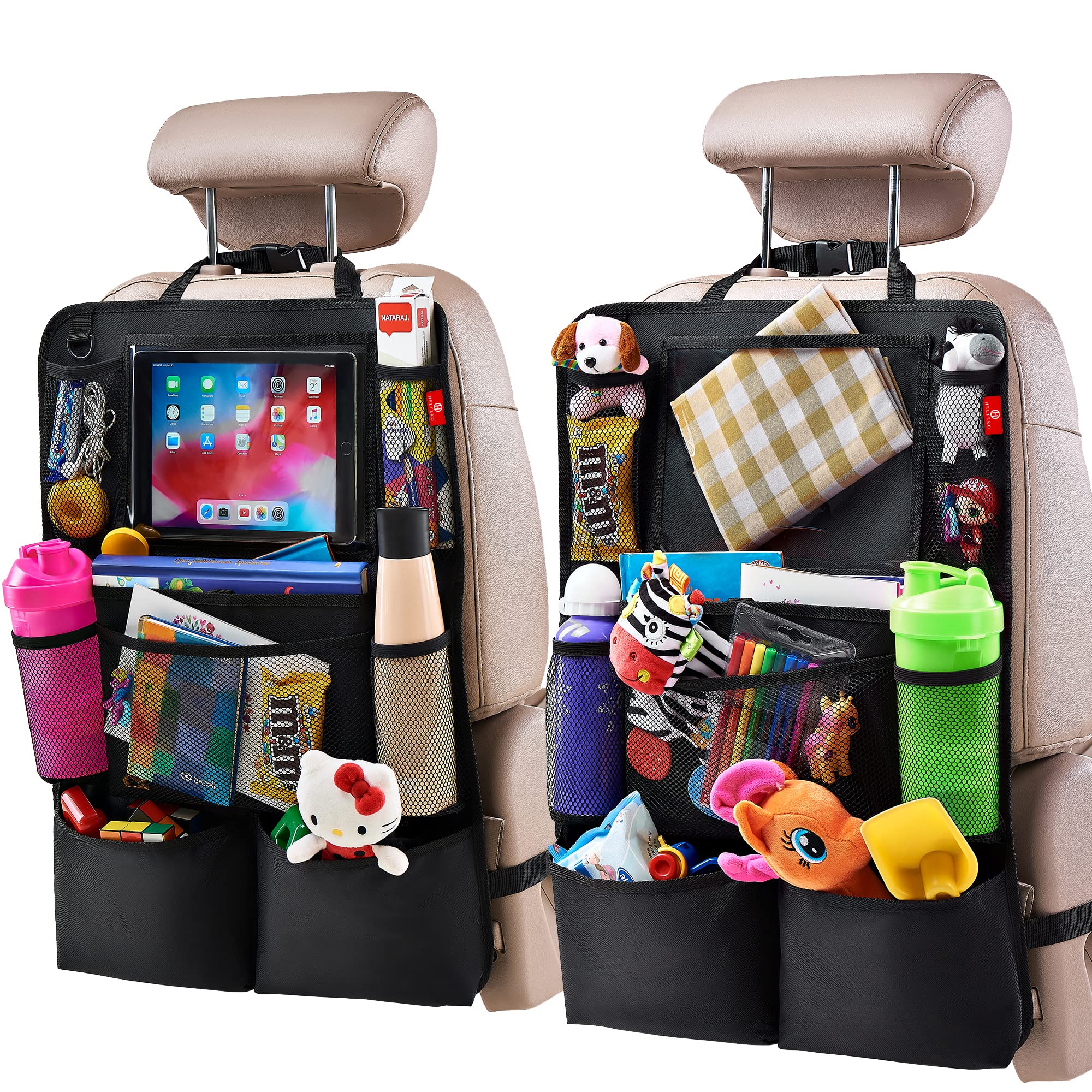Helteko Backseat Car Organizer, Kick Mats Back Seat Protector With Touch Screen Tablet Holder, Back Seat Organizer For Kids, Tra