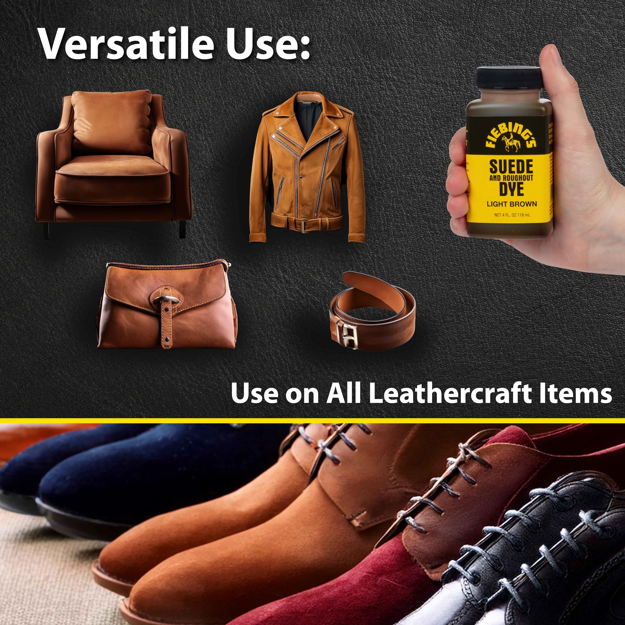 Fiebing'S Light Brown Suede Dye (4 Oz) - Recolor, Brighten & Restore Suede & Roughout Leather Shoes, Furniture, Purse - Includes