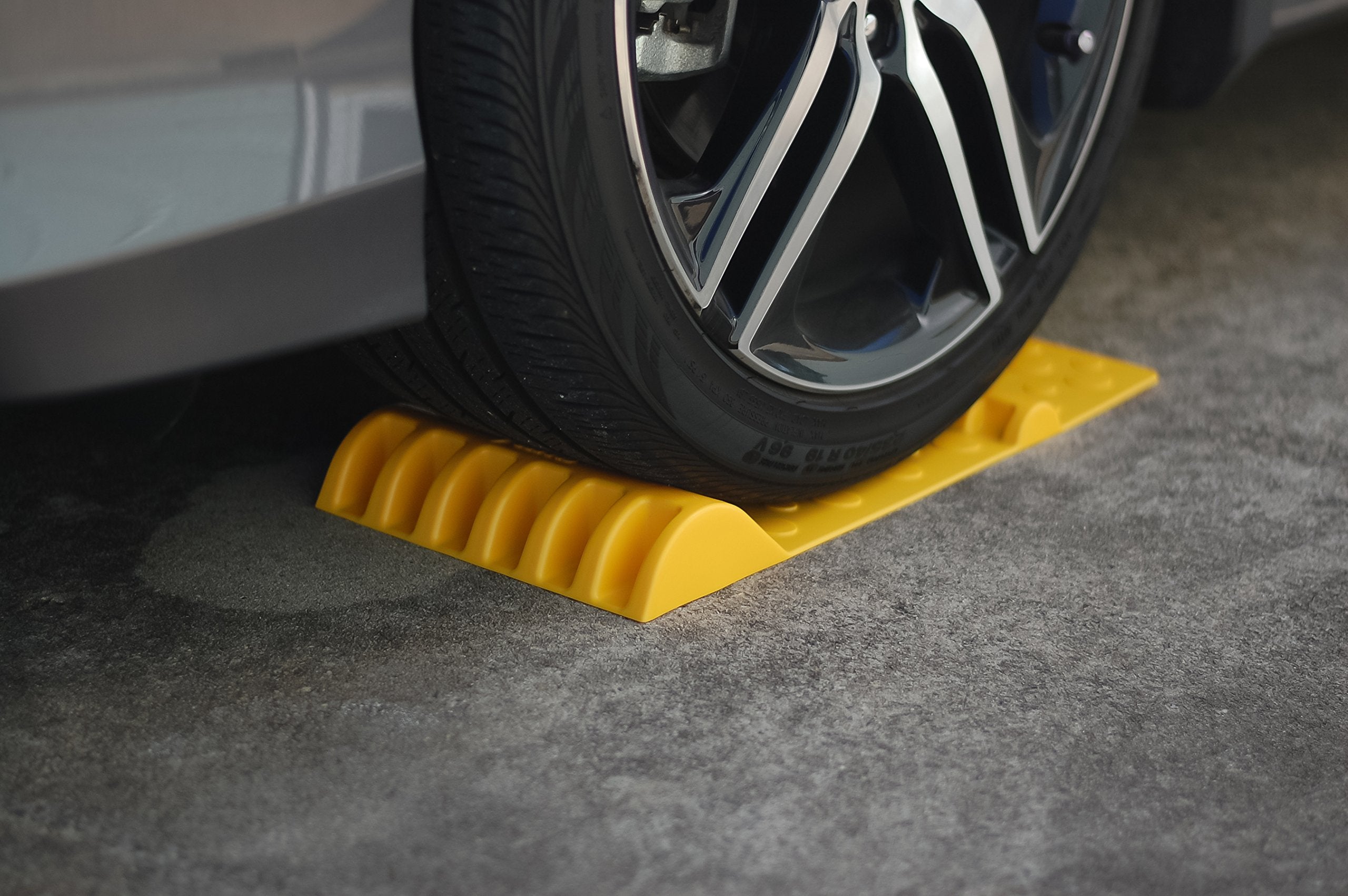 Camco AccuPark Parking Mat | Features 2 Raised Bumps for Parking Accuracy | Easy Installation with Heavy Duty Adhesive Tape | Yellow (42891)