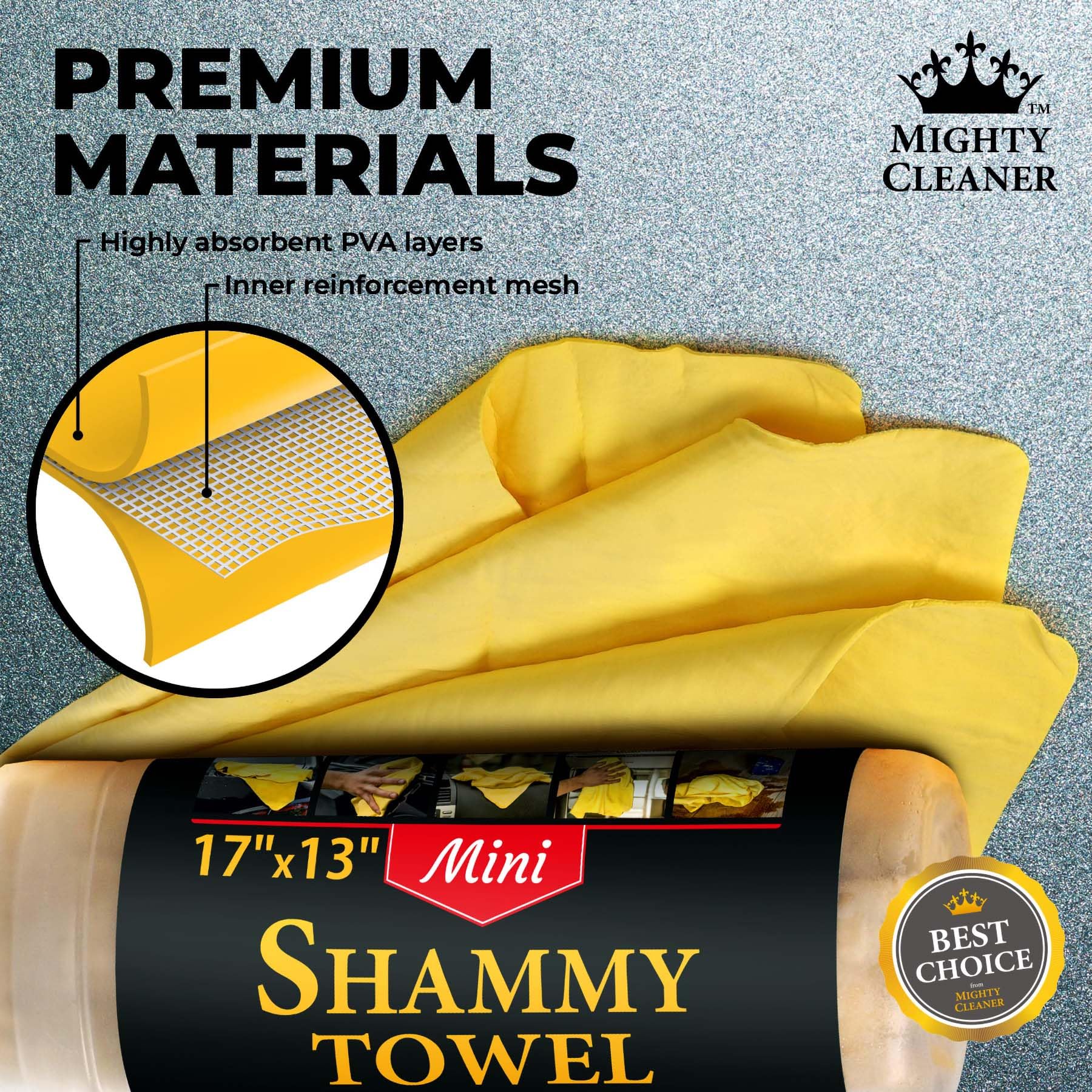 Premium 2Pk Mini +1 Free Shammy Cloth For Drying - (17''X13'') - Super Absorbent Chamois Towel - Reusable Scratch-Free Car Dryin