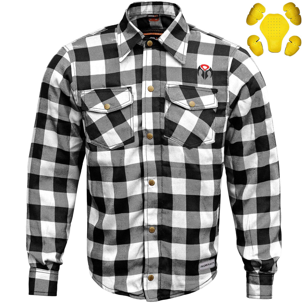 RIDERACT Mens Reinforced Flannel Motorcycle Shirts Road Series Motorbike Riding Armored Jacket Protective Gear Biker Shirt (US, 