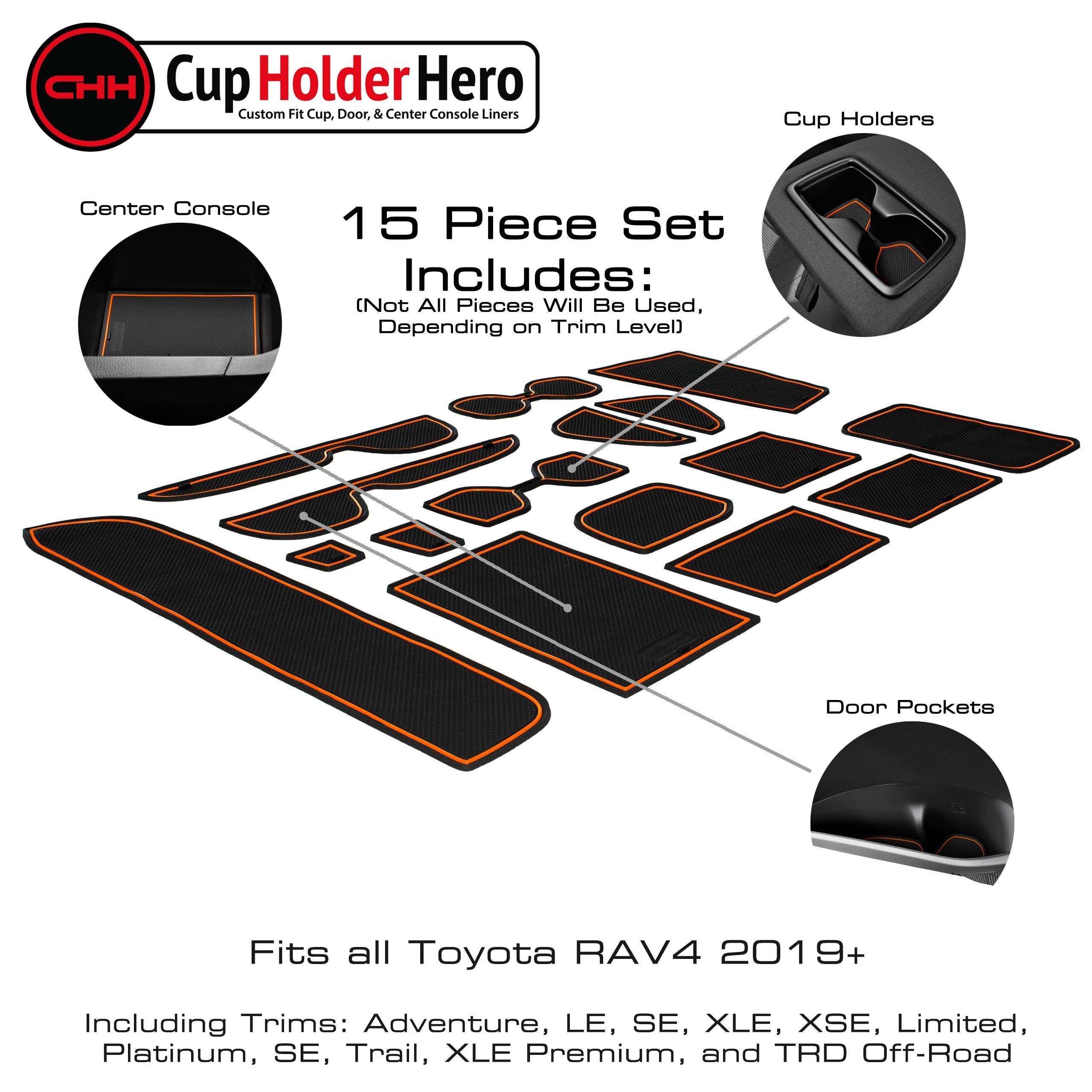 CupHolderHero Fits Toyota RAV4 2019-2024 Accessories, Premium Custom Non-Slip Anti-Dust Cup Holder Inserts, Center Console Liner