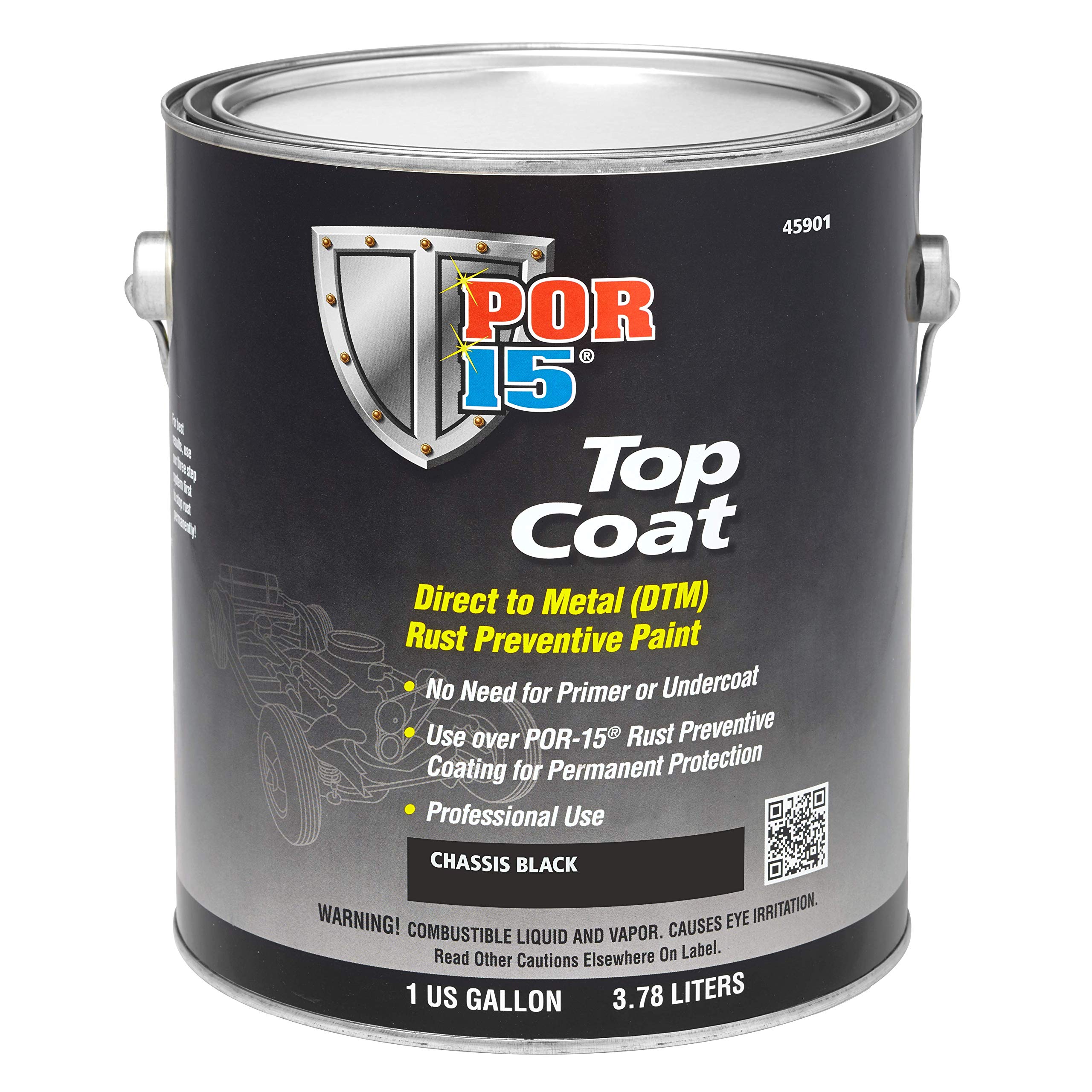 POR-15 Top Coat Paint, Direct to Metal Paint, Long-term Sheen and Color Retention, 1-gallon, Chassis Black