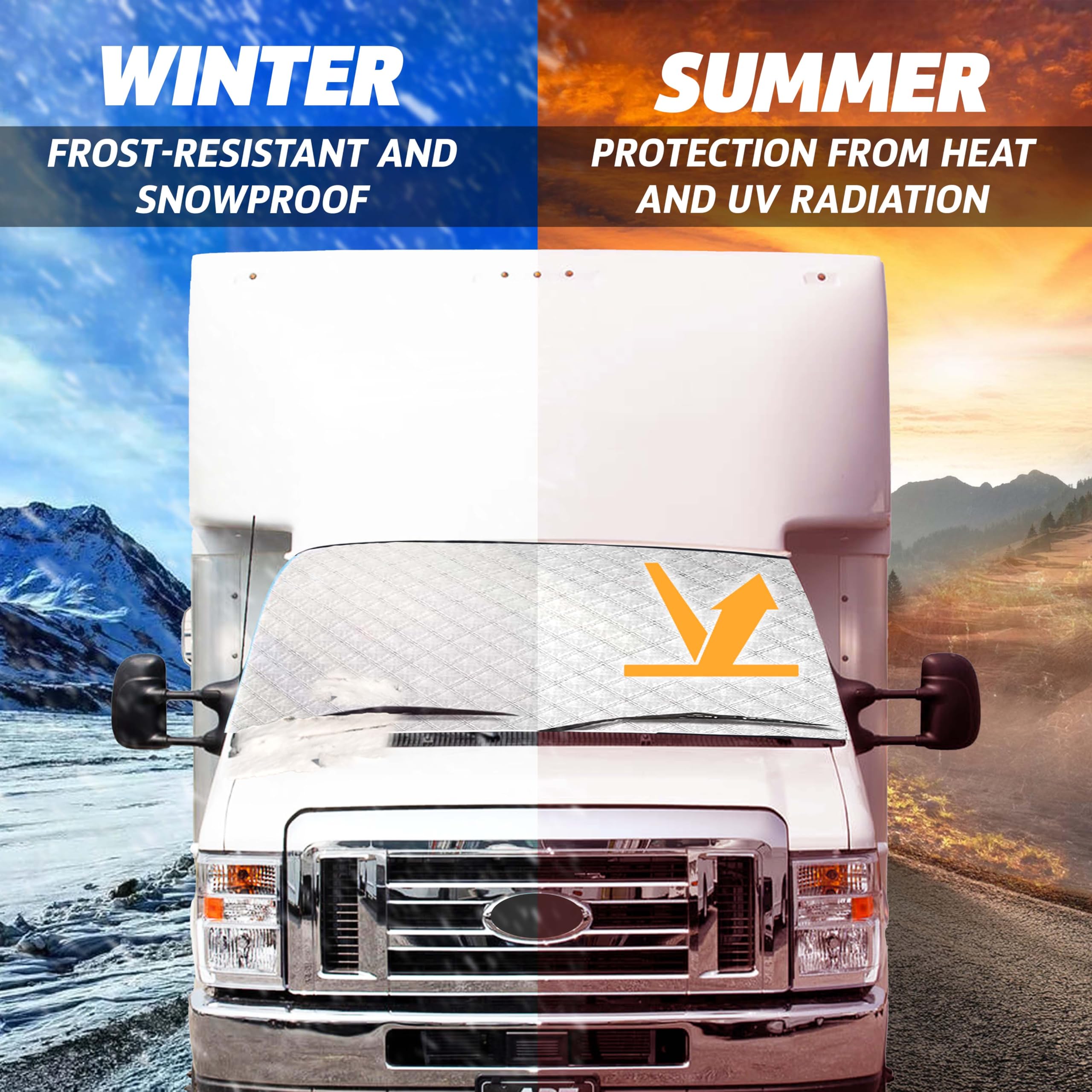 Econour Rv Windshield Cover For Ice And Snow | Ford E450-Compatible With Class C Rv Ford (1997-2025) | Rv Snow Covers For Windsh