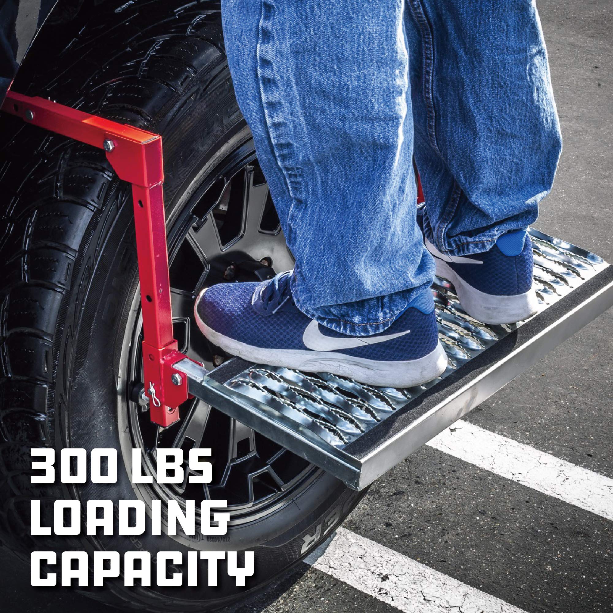 Powerbuilt Tire Step For Truck, Suv, Semi, Heavy Duty 300 Lb. Capacity, Non-Slip Cheese Grater Steel Surface, Adjusts To Fit Any