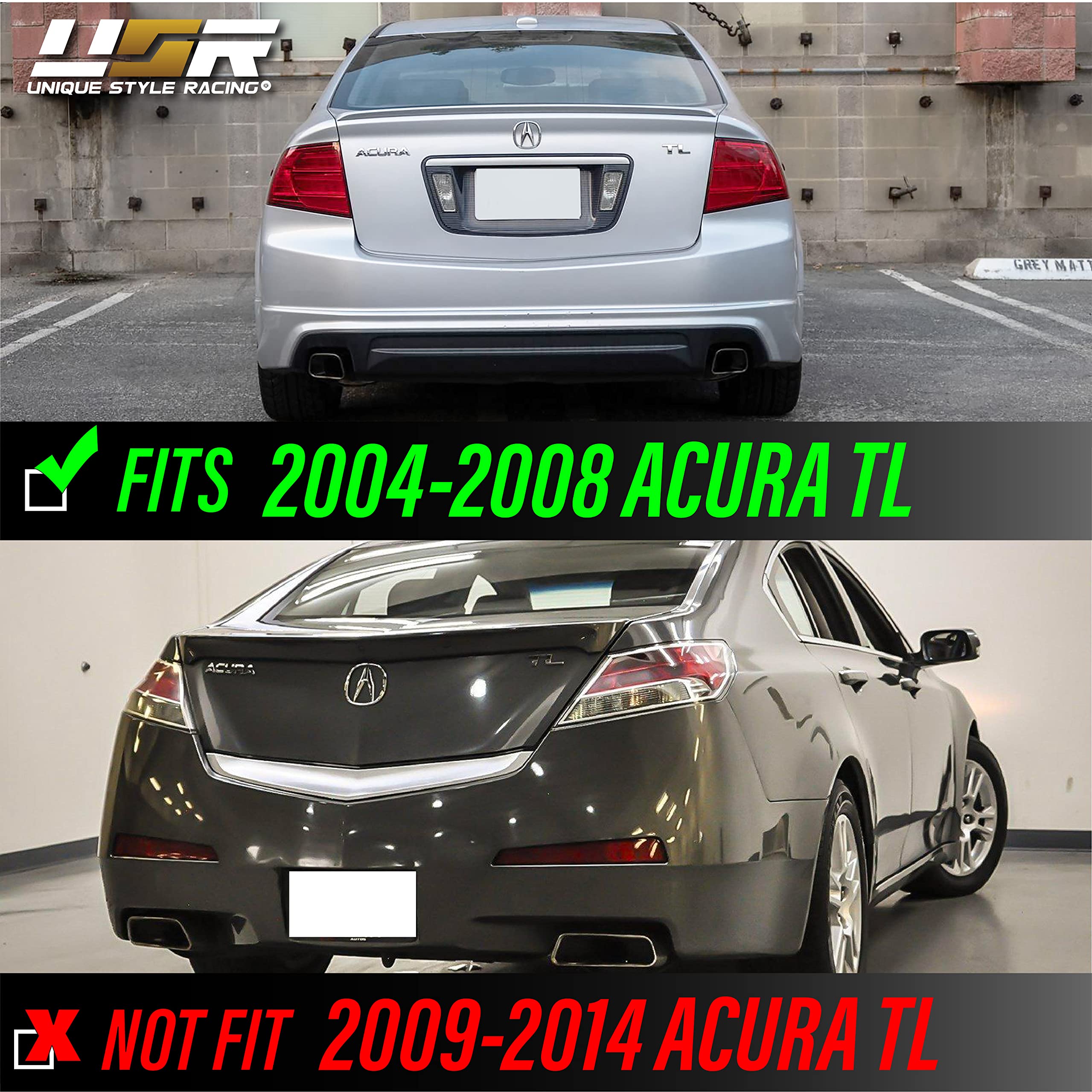 USR UNIQUE STYLE RACING JDM Style Tail Lights for 2004-2008 Acura TL - Black Housing Rear Lamps (Left + Right) Model 327-1901PTB-2C