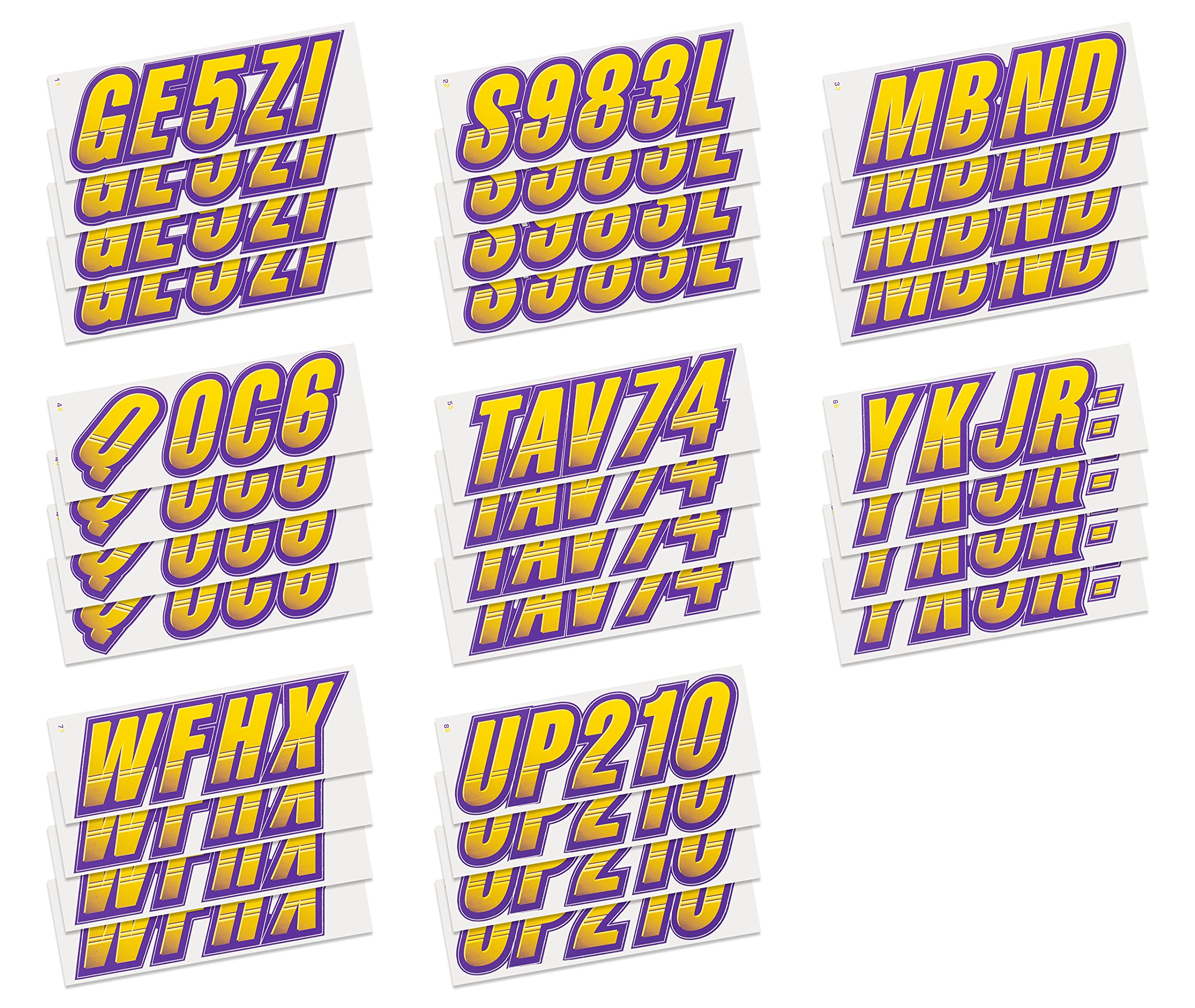 Stiffie Techtron Yellow/Purple 3'' Boat & Pwc Registration Decals  Numbers Letters Stickers