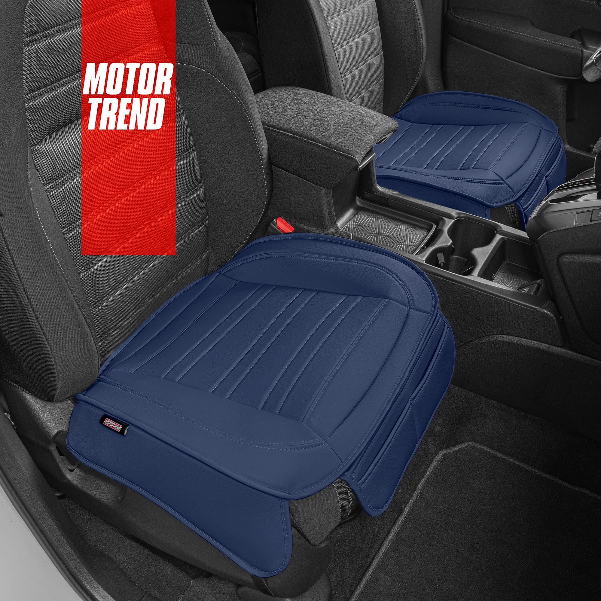 Motor Trend Seat Covers For Cars Trucks Suv, Faux Leather 2-Pack Blue Padded Car Seat Covers With Storage Pockets, Premium Inter