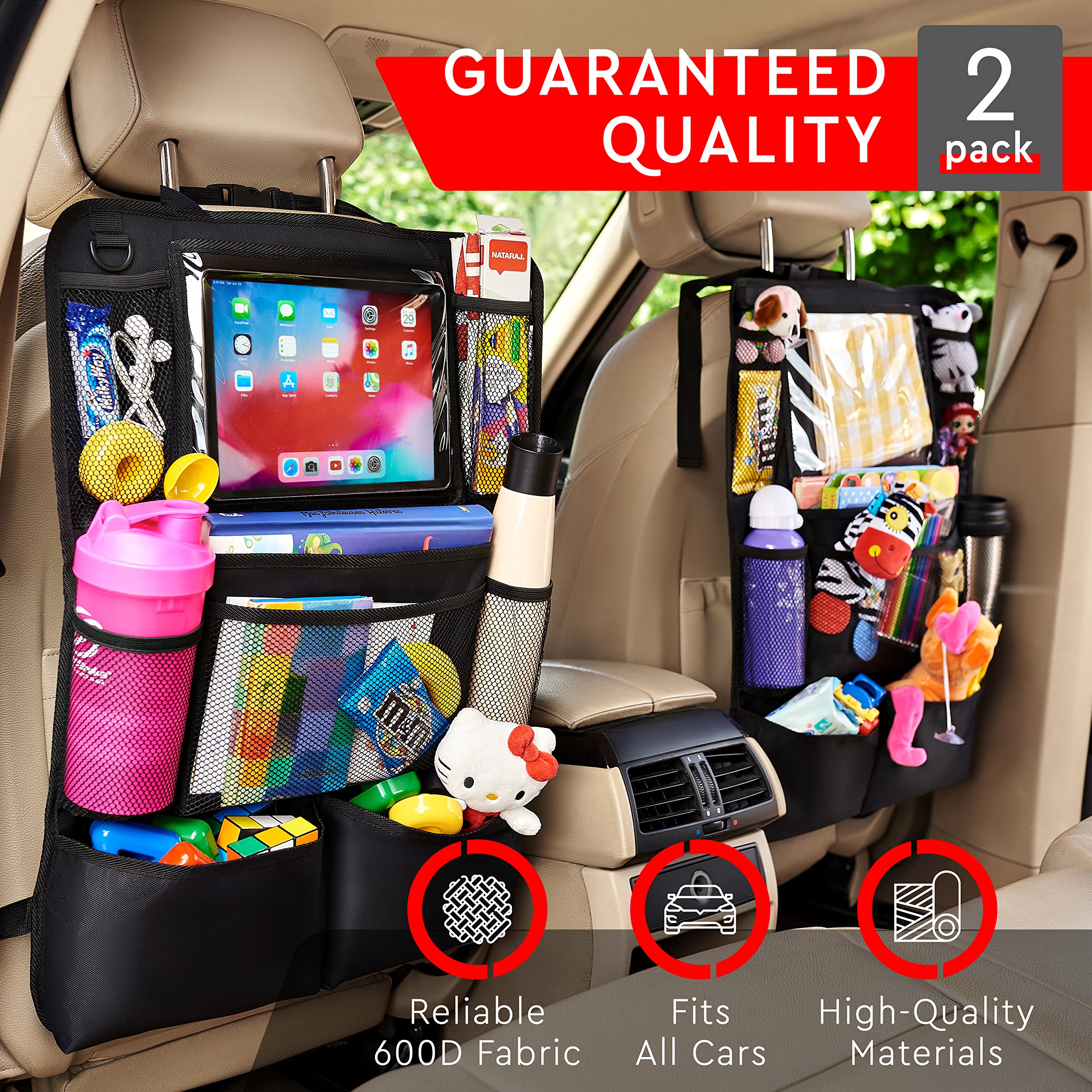 Helteko Backseat Car Organizer, Kick Mats Back Seat Protector With Touch Screen Tablet Holder, Back Seat Organizer For Kids, Tra
