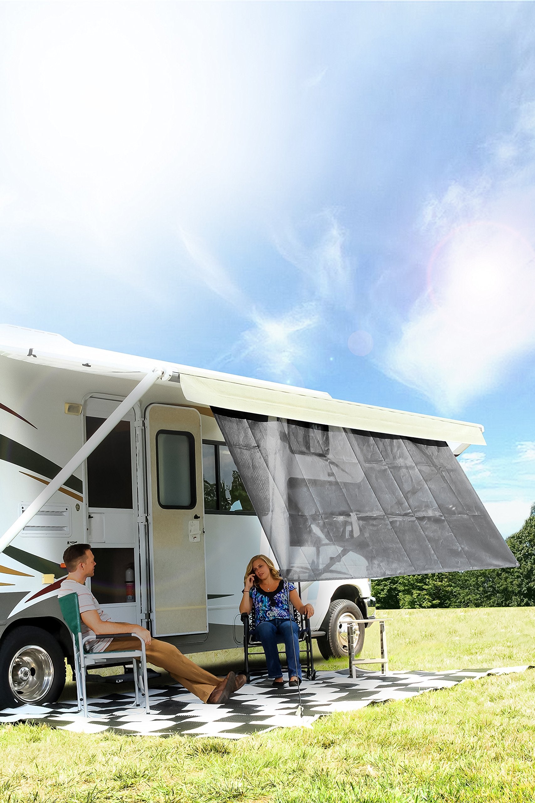 Camco RV Awning Shade Kit | Provides Additional Shade and Helps Lower the Temperature under RV Awning | Measures 54-inches x 180