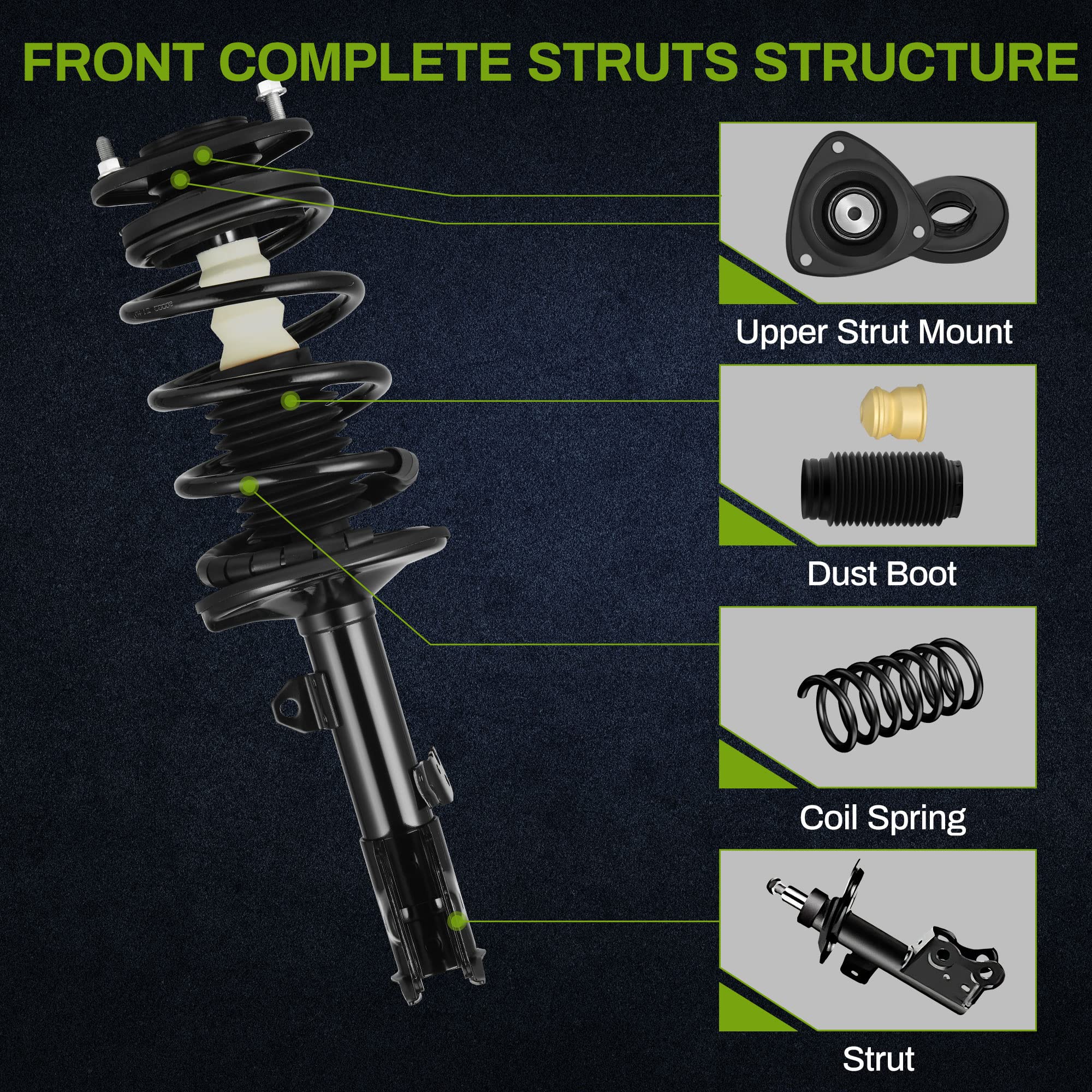 Autosaver88 Front Pair Complete Struts Shocks Assembly Compatible With 2009-2013 Corolla 1.8 L 2009-2010 Matrix Pontiac Vibe Fwd