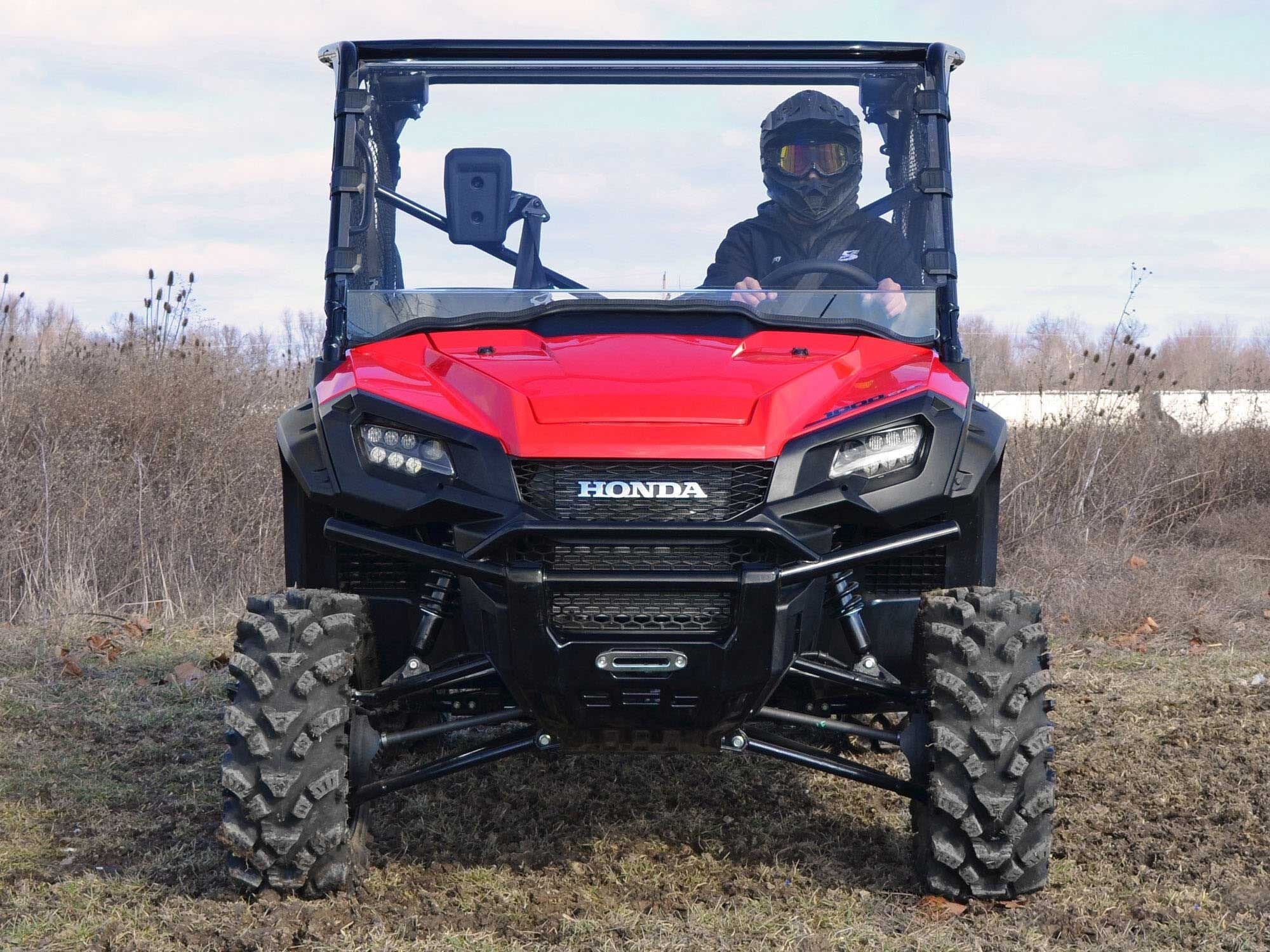 Superatv Heavy Duty Clear Scratch Resistant Full Windshield For 2016+ Honda Pioneer 1000 / 1000-5 | 1/4'' Thick Polycarbonate |
